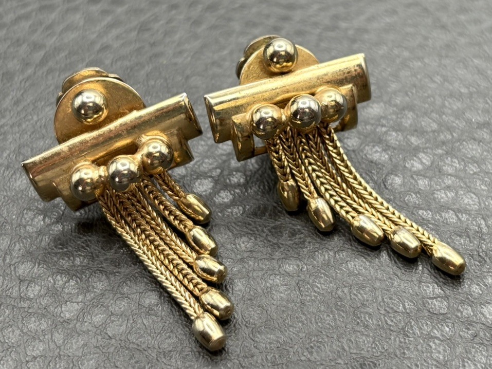 Vintage Victorian Revival Style Clip On Tassel Dangle Foxtail Chain Earrings