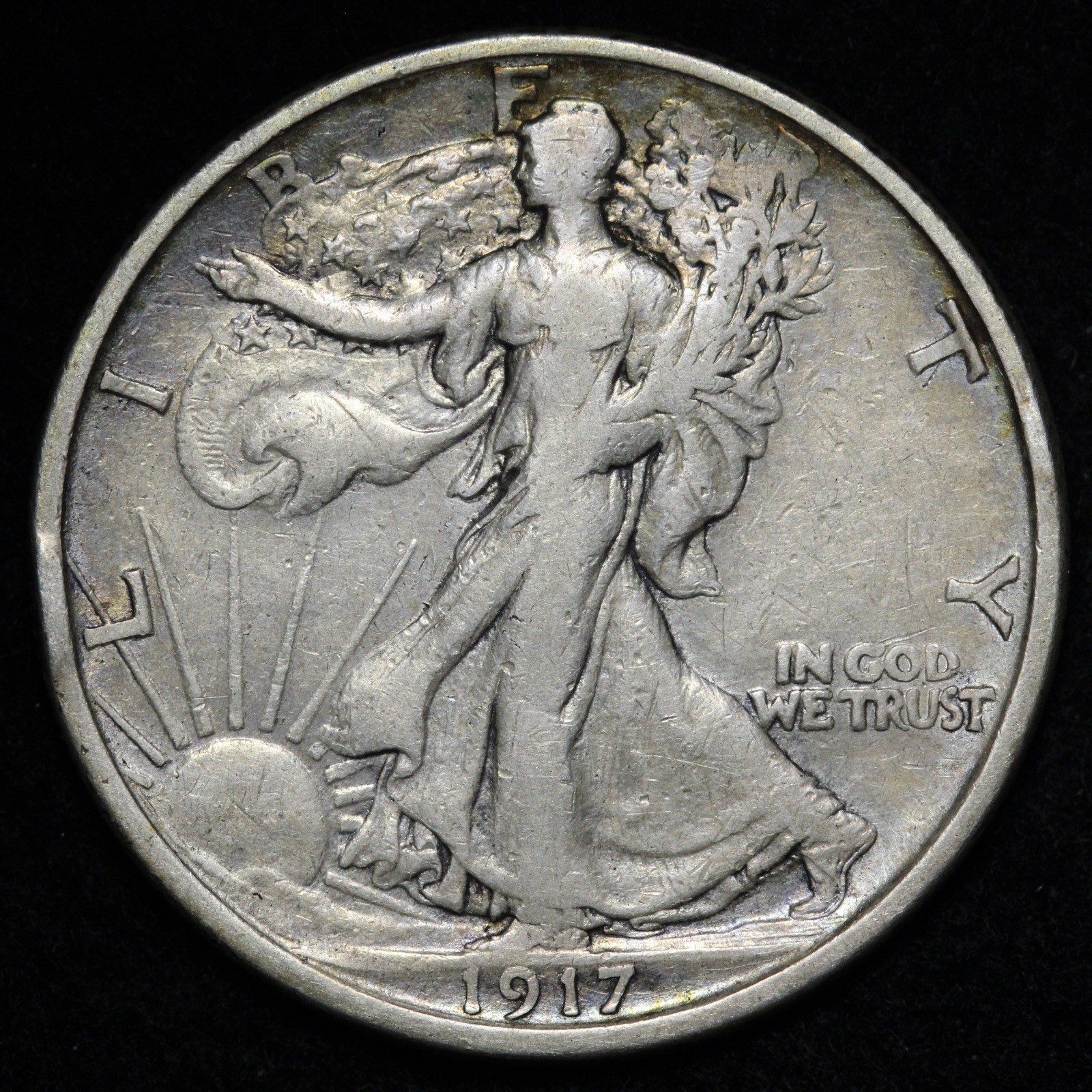 1917-S REVERSE Walking Liberty Silver Half Dollar XF+ E359 KYJCNM
