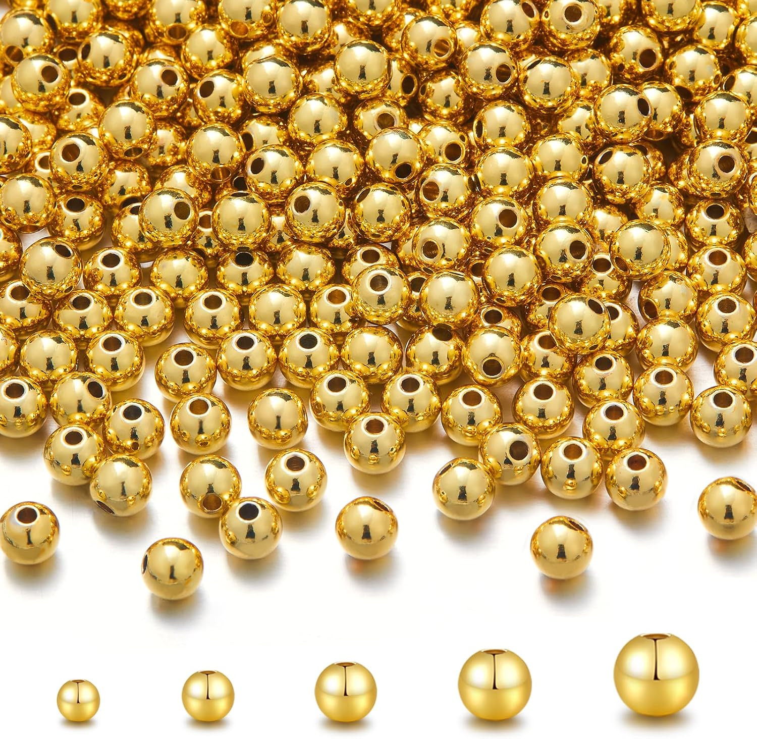 300Pcs 18K Gold Filled Beads for Bracelets 3Mm round Smooth Spacer Mini Seamless 300Pcs 18K Gold Filled Beads for Bracelets 3Mm round Smooth Spacer Mini Seamless