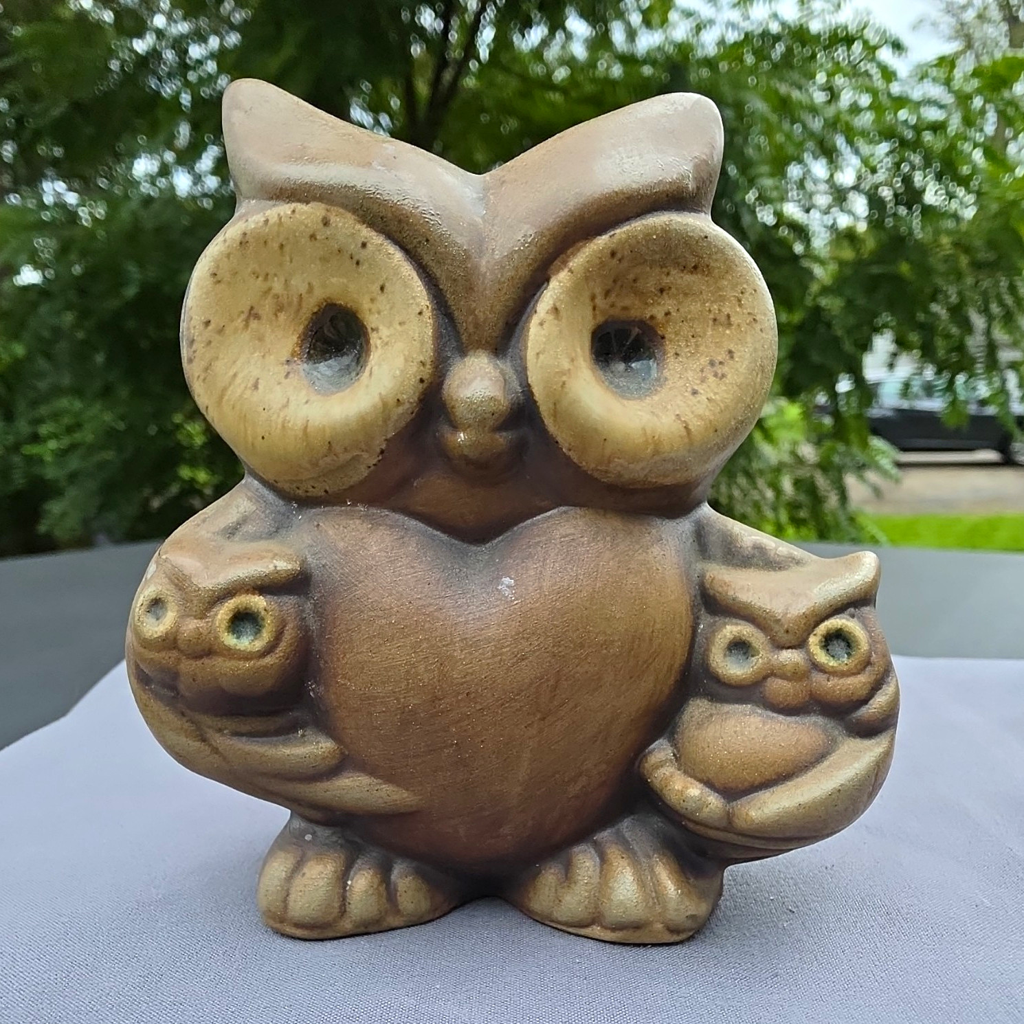 Owl Bird Figurine - Brown Owl with Two Baby Owls Decorative Display Owl Bird Figurine - Brown Owl with Two Baby Owls Decorative Display