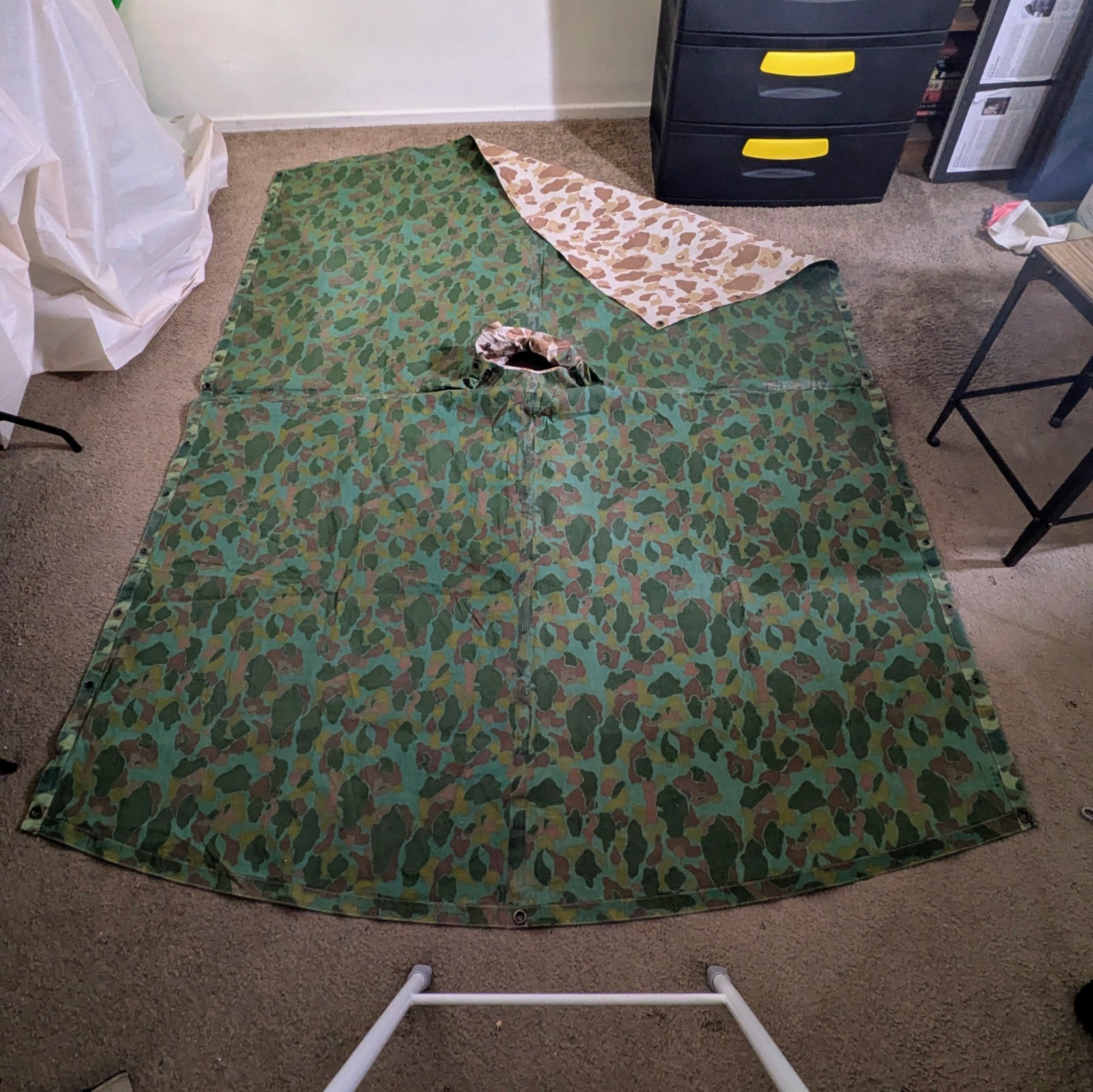 Original 1944 Unissued WW 2 USMC Camo Frog Skin Duck Hunter Poncho Shelter Cover Original 1944 Unissued WW 2 USMC Camo Frog Skin Duck Hunter Poncho Shelter Cover