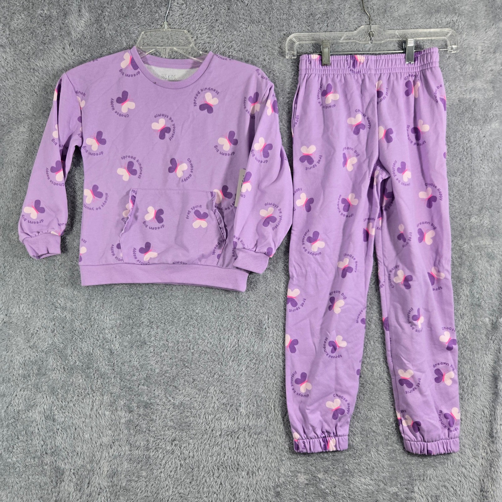 365 Kids Garanimals Girls Purple Butterfly Fleece Sweatshirt & Joggers Set 8 NWT