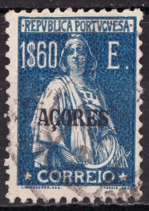 Rare : 1924-1930 Azores Portugal Sc #237D - 1$60 used postage stamp Cv$7