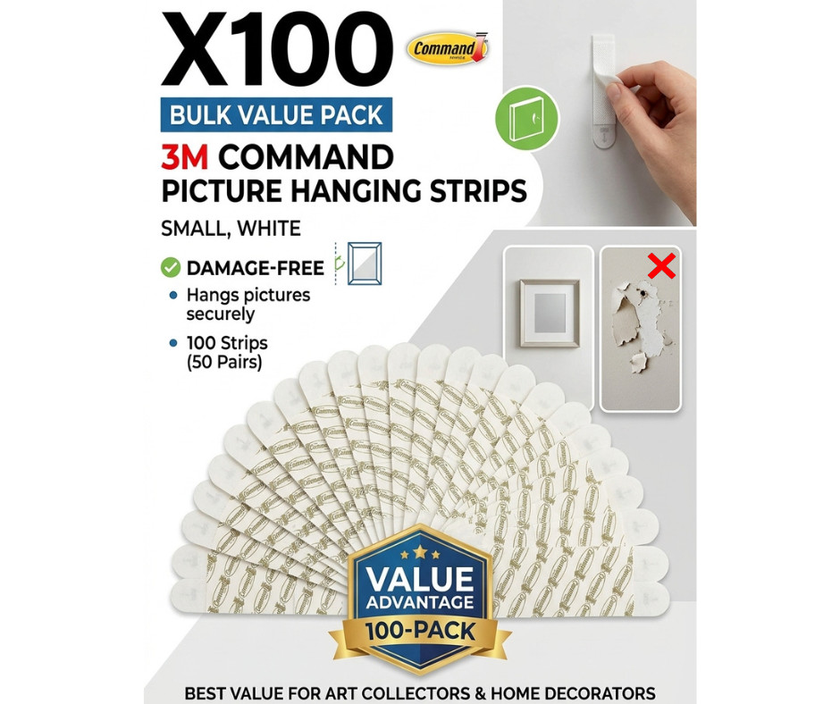 3M Command Picture Hanging Strips Small White Damage Free Adhesive 100-Pack
