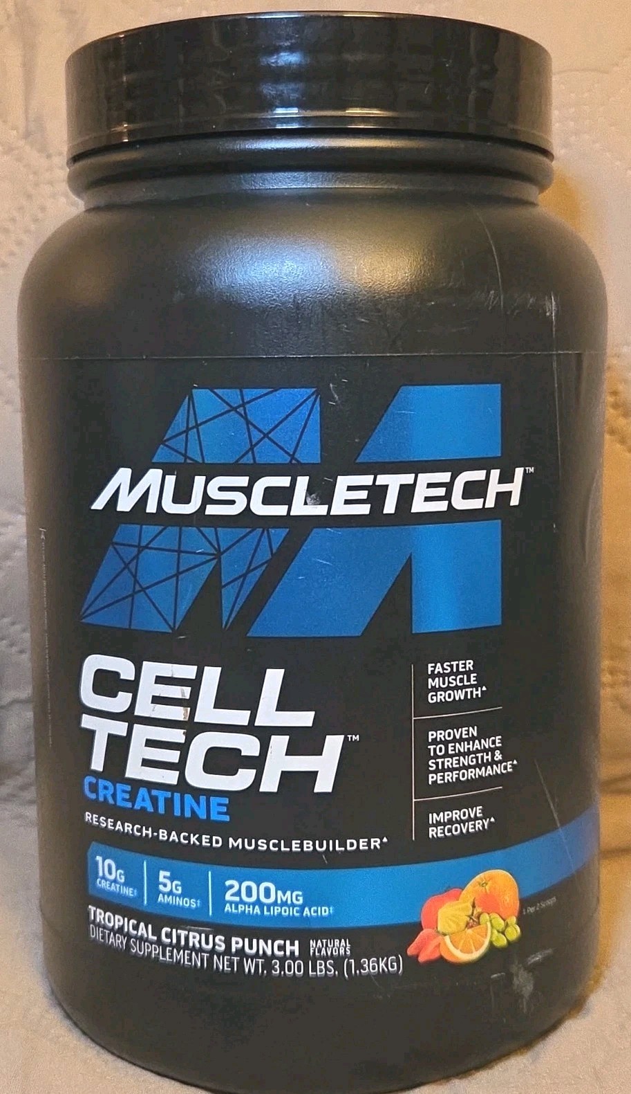 MuscleTech Cell Tech Creatine, Tropical Citrus Punch, 3 lbs (1.36 kg) BB 01/2028 MuscleTech Cell Tech Creatine, Tropical Citrus Punch, 3 lbs (1.36 kg) BB 01/2028