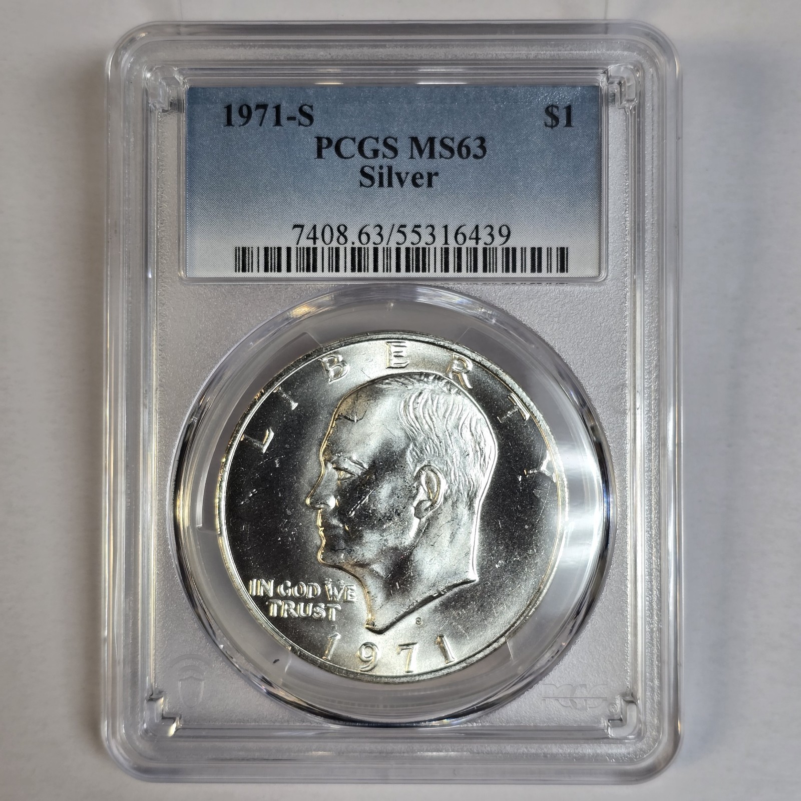 Silver Eisenhower Ike Dollar 1971 S PCGS Graded MS 63 Uncirculated $1 Coin