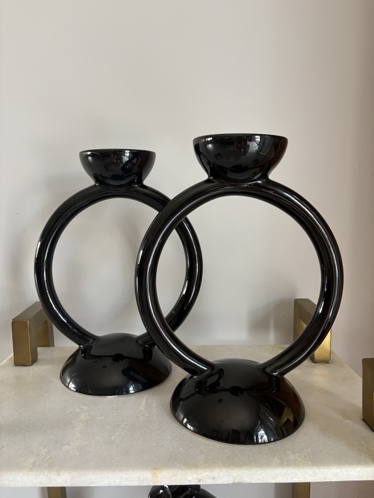 MCM Jaru Of California Ceramic Ring Candleholder Pair. 11.5” Tall MCM Jaru Of California Ceramic Ring Candleholder Pair. 11.5” Tall