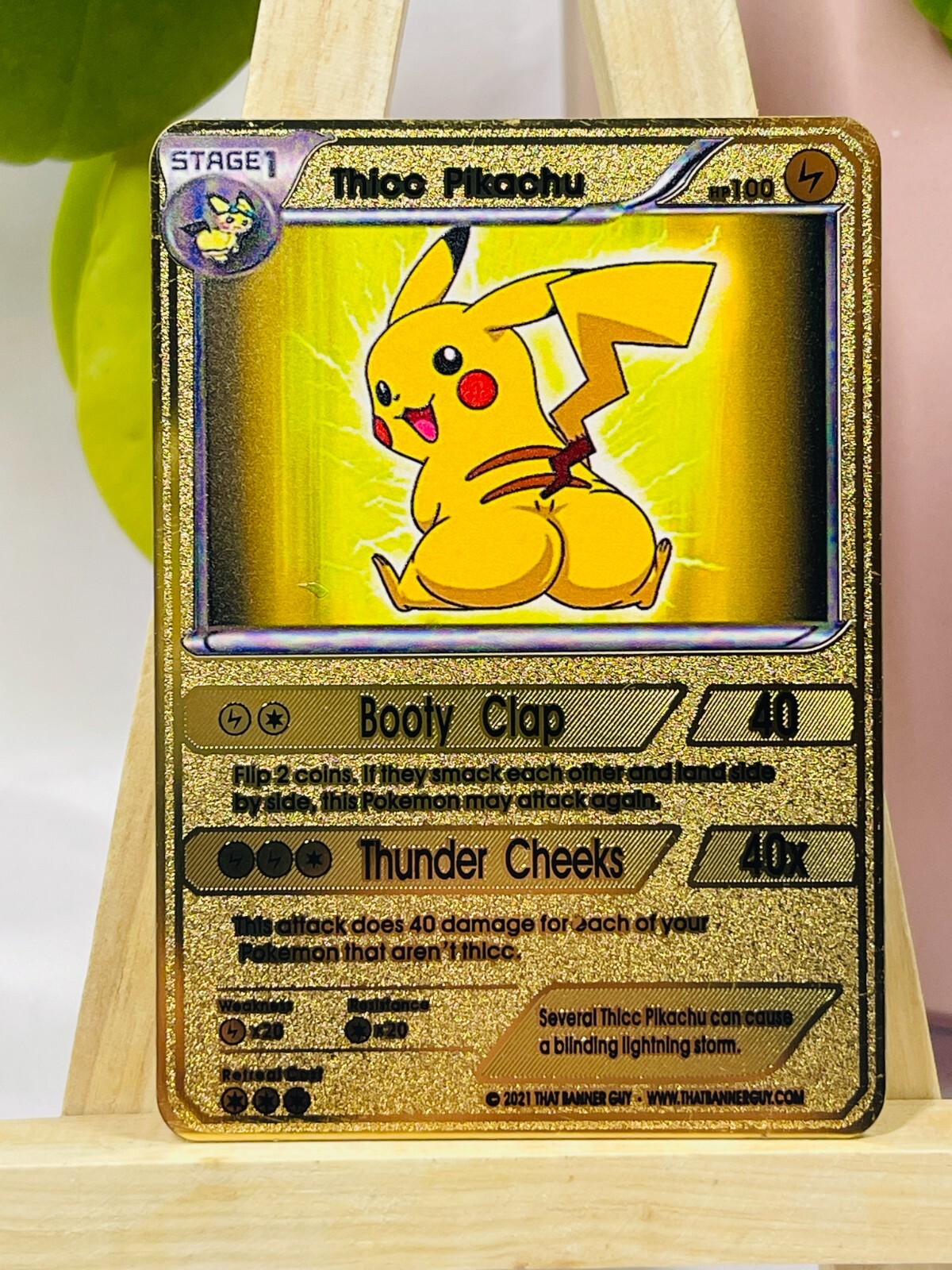 Thicc Pikachu Collectible Gold Metal Card For Display Only - Tracked Postage