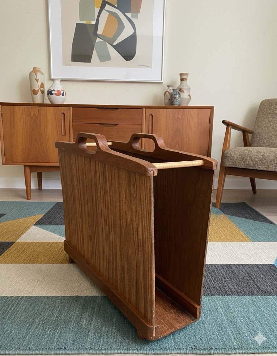 MCM Ernest Sohn Siamese Teak Wood Magazine Rack 14”x16”x6” C-1960 MCM Ernest Sohn Siamese Teak Wood Magazine Rack 14”x16”x6” C-1960