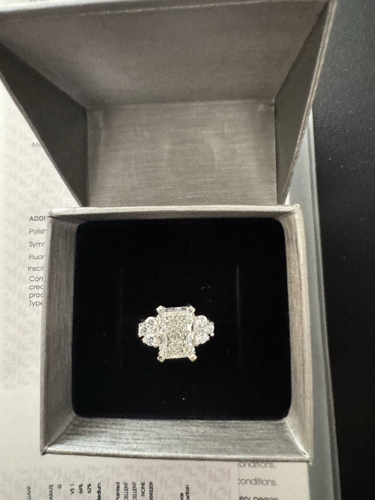 Custom Built IGI Lab Grown Radiant 4.09ct G VS1 Ring size 6.5