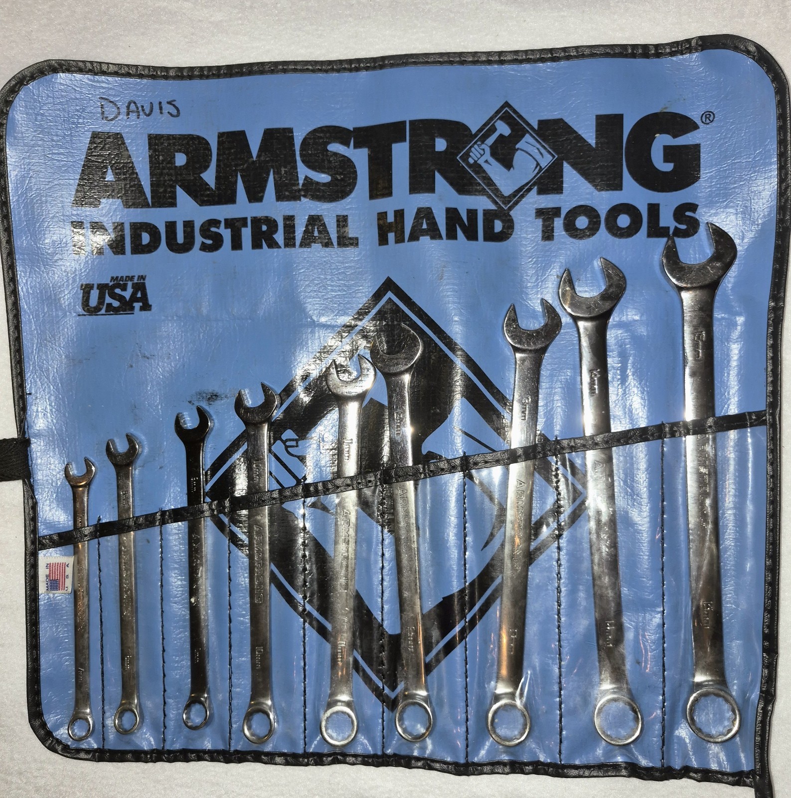 Vintage Armstrong USA Metric Combination Wrench Set 9 Piece Full Polish w Pouch