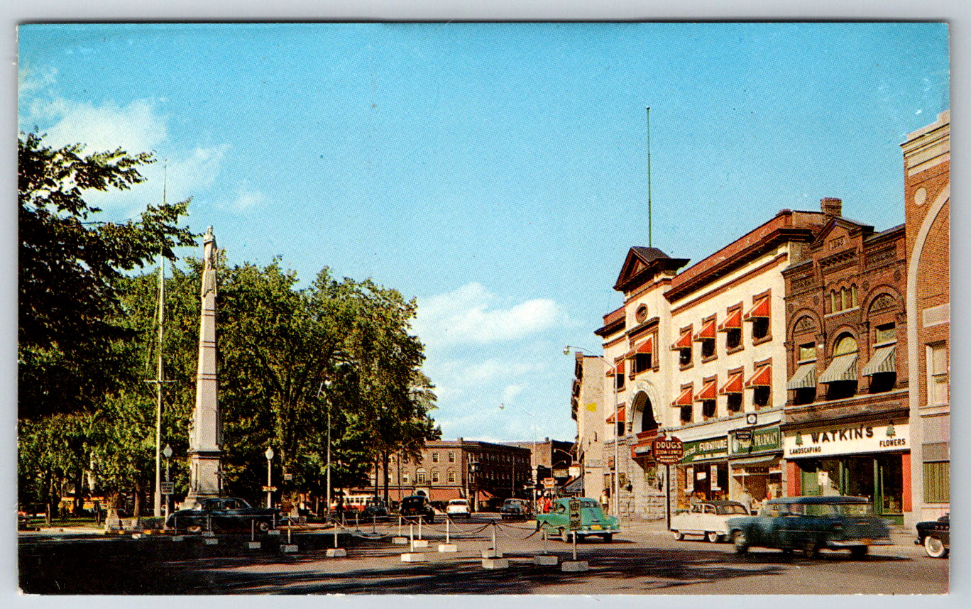 c1960s Main Street Hudson Falls New York Soldiers Monument Postcard Lot of 100