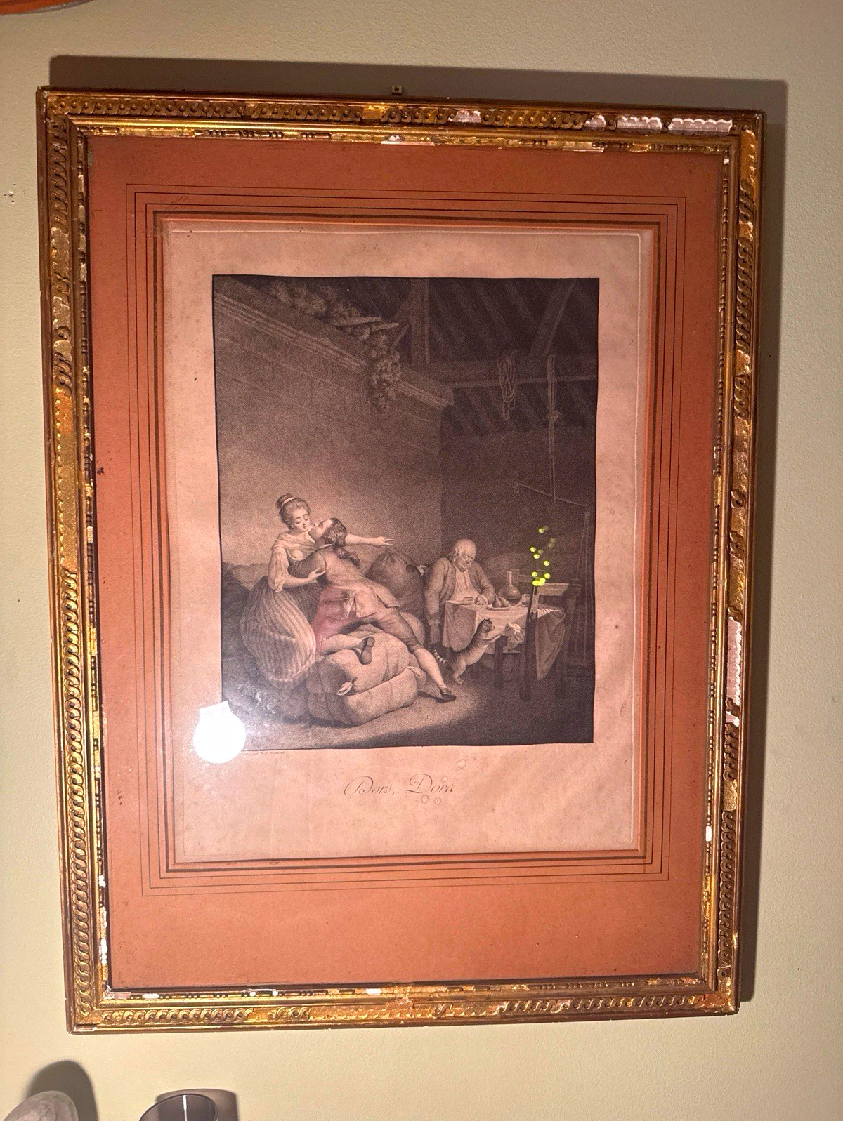 Antique 18th C. French Interior Engraving After Louis Boilly - Rustic Scene