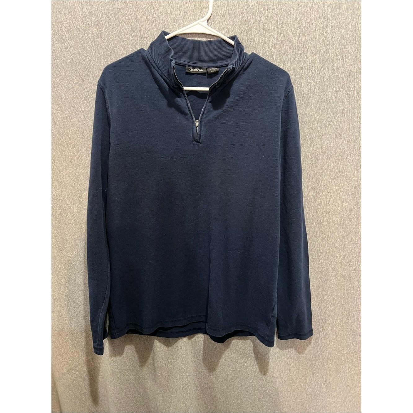 Claiborne Mens Navy Blue Half-Zip Pullover Sweater Size L 100% Cotton