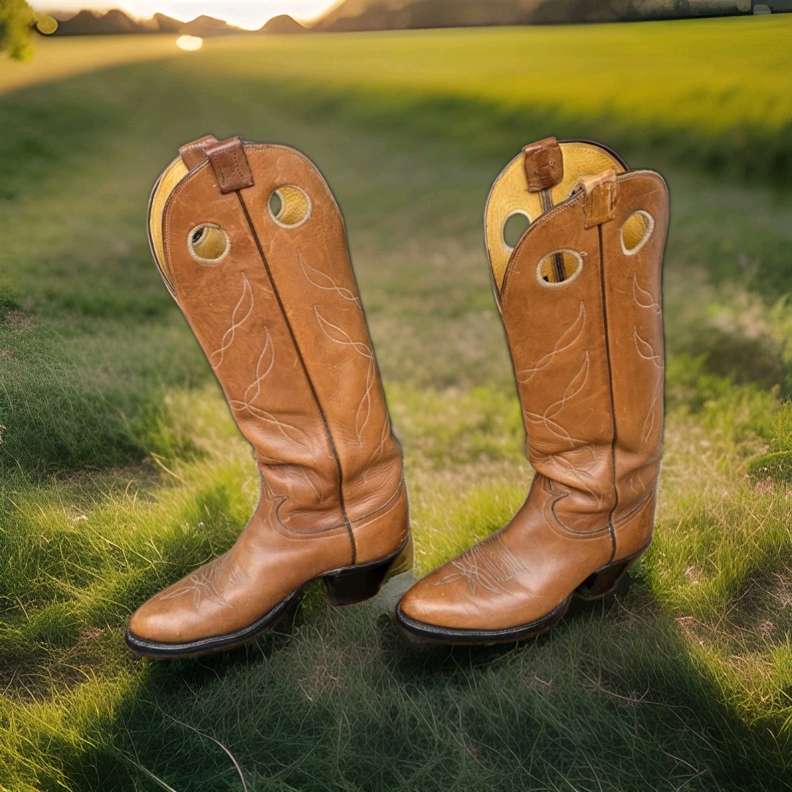 VTG Tony Lama Buckaroo 5089 Tall Tan Western Cowboy Boots Mens Sz 8D (480) VG+