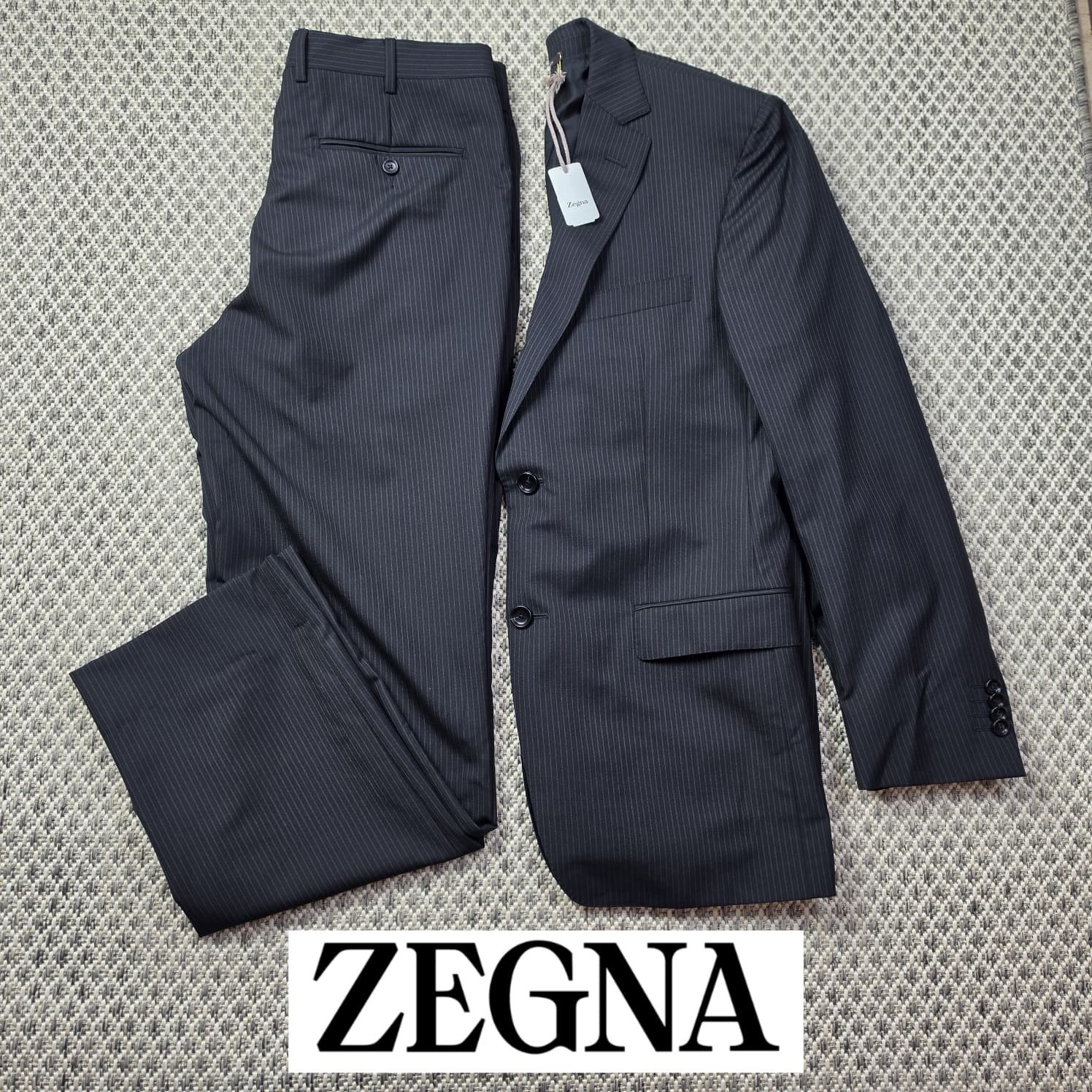 Z Zegna City Men’s 48R 100% Wool Pinstripe 2 Piece Suit Blazer Pants Navy Z Zegna City Men’s 48R 100% Wool Pinstripe 2 Piece Suit Blazer Pants Navy