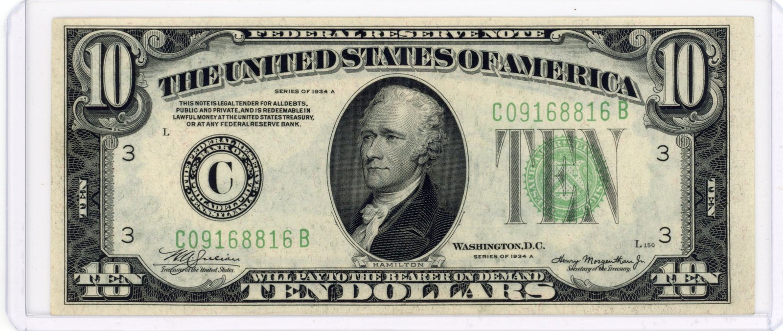 1934 A $10 GREEN SEAL FEDERAL RESERVE NOTE PHILADELPHIA UNCIRCULATED