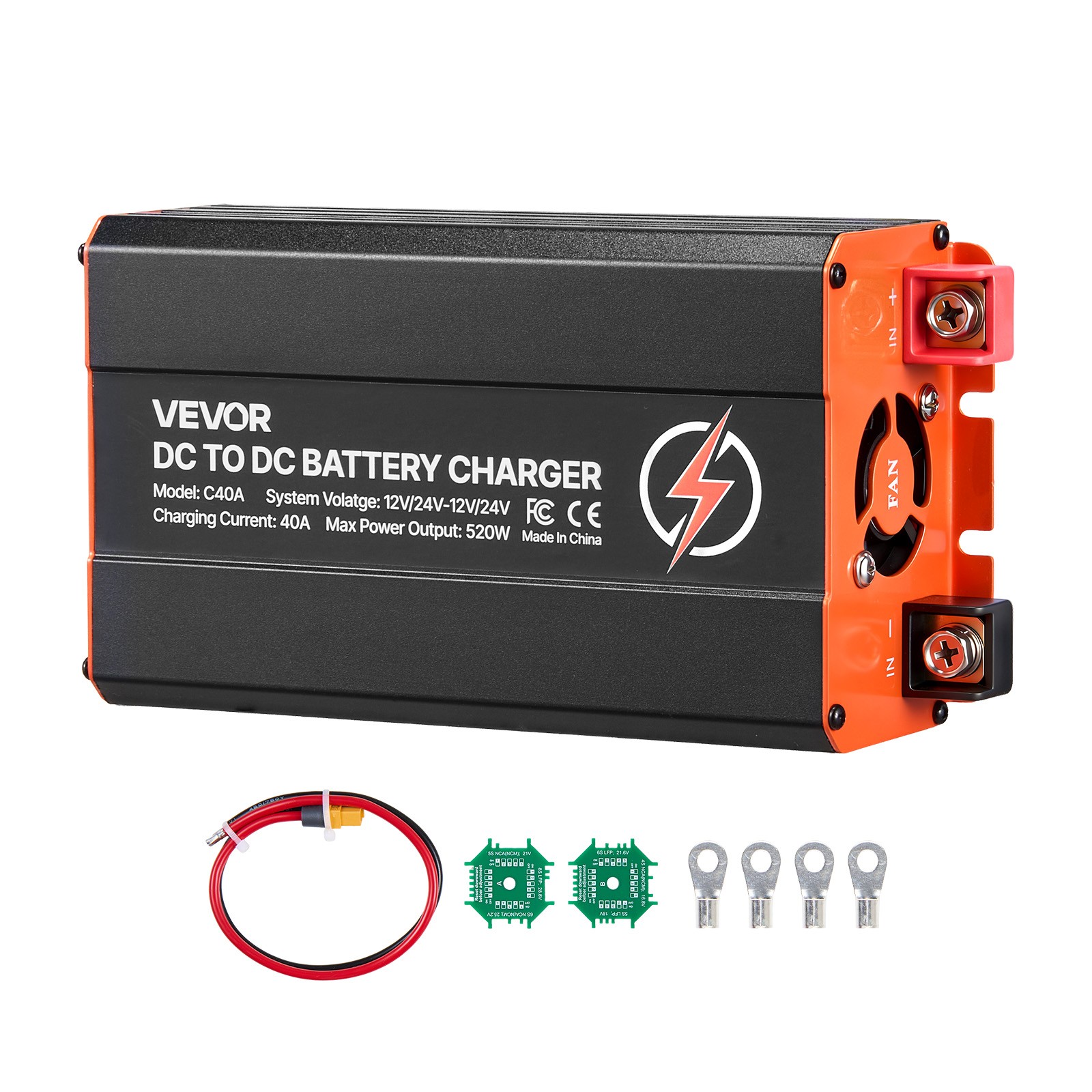 VEVOR 12V/24V 40A DC to DC Charger 520W Charger for LiFePO4 Lead-Acid Battery