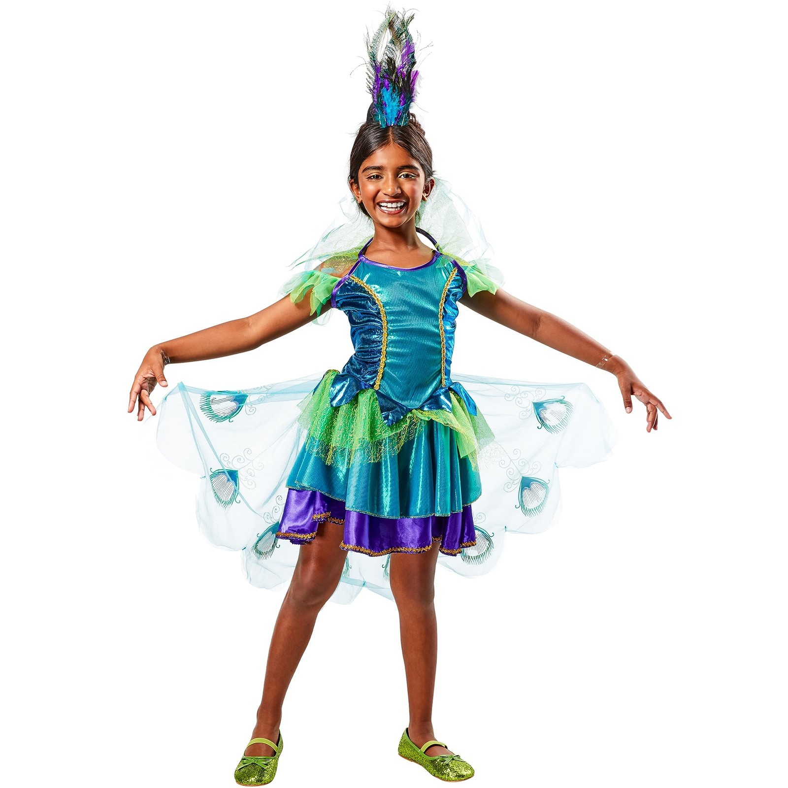 Rubies Girl\'s Peacock Costume Dress - Large, Headpiece & Tail Included