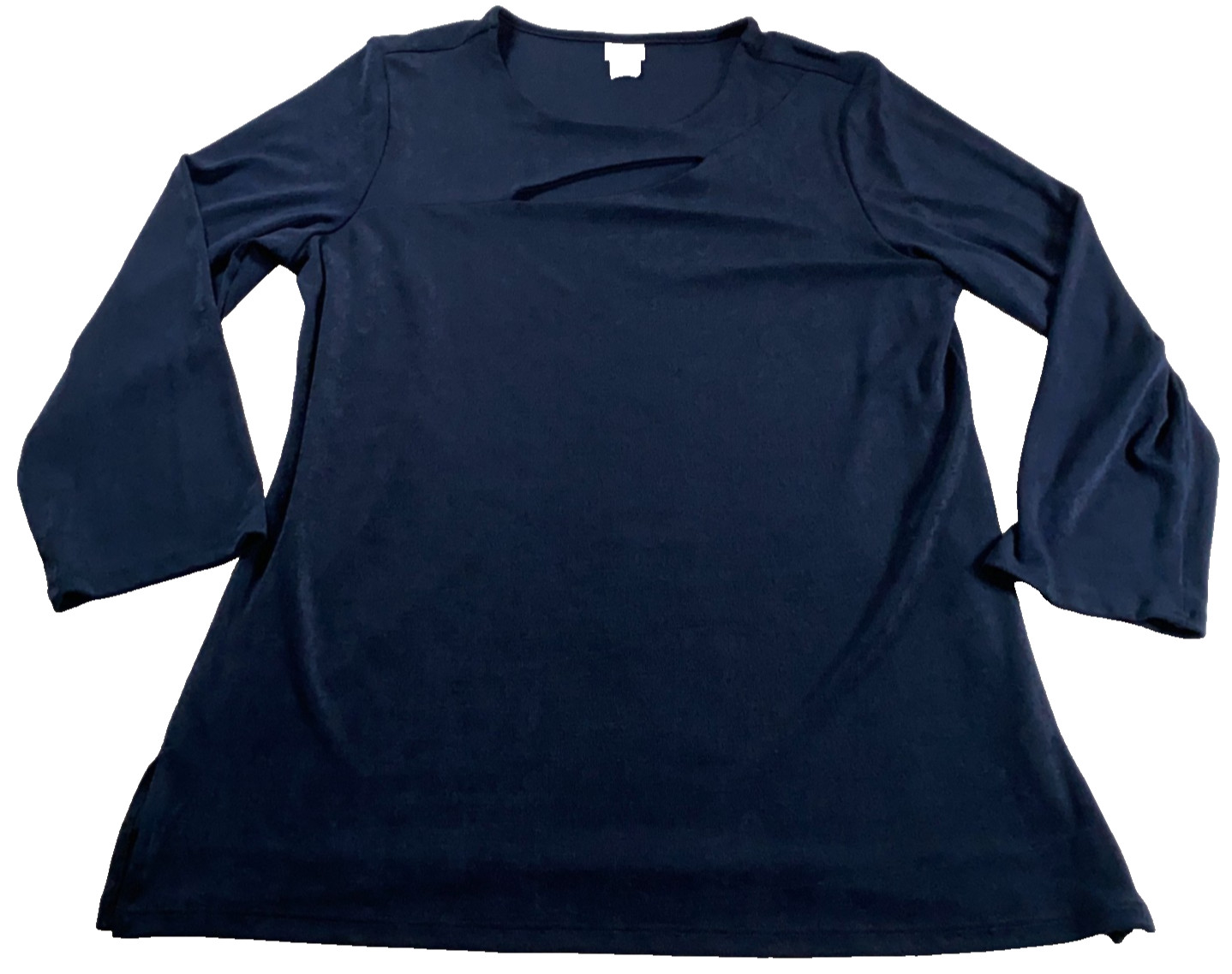 Chico\'s Womens Top Sz 2 US L Navy Keyhole Front Scoop Neck 3/4 Sleeve NWOT