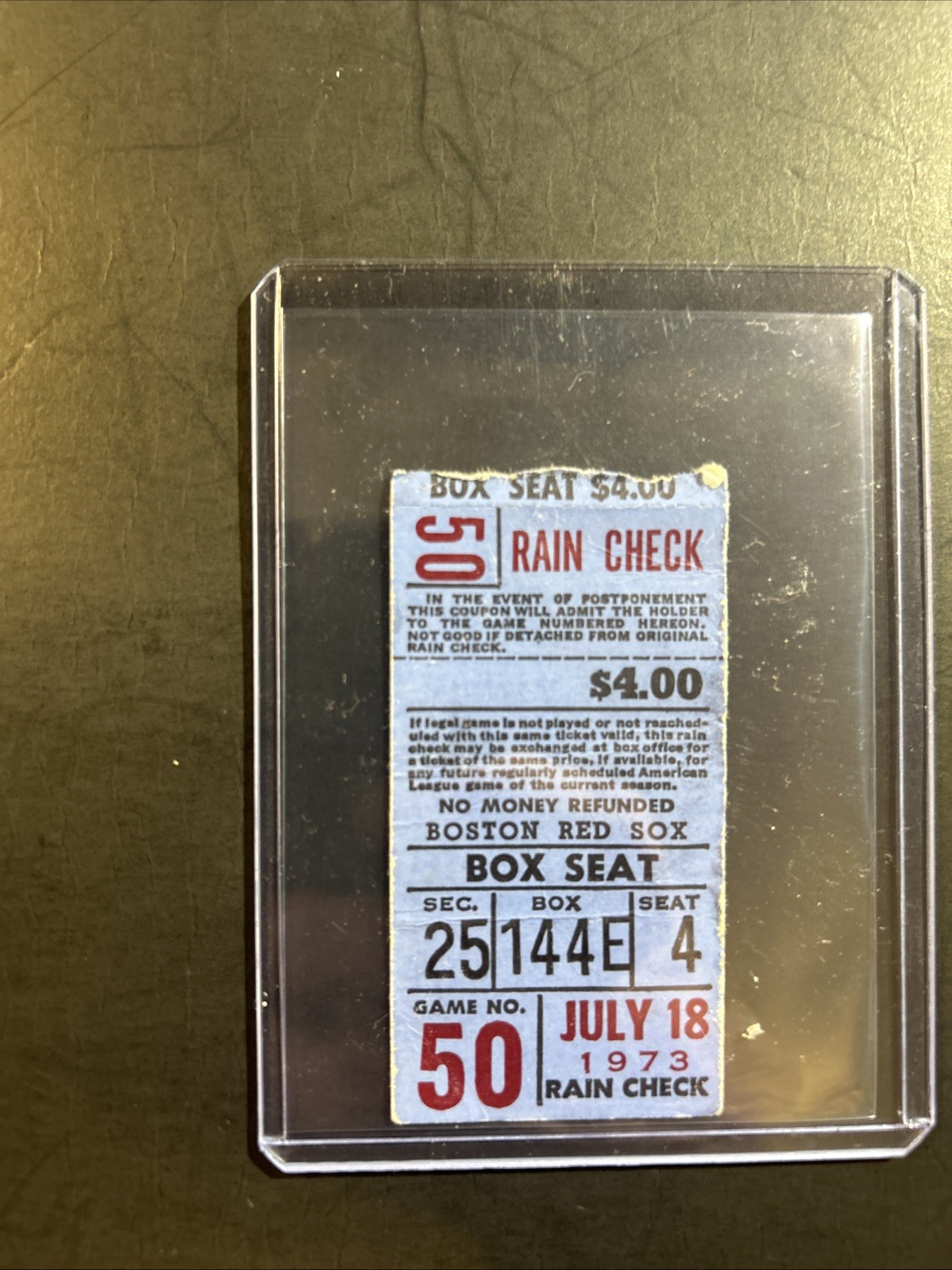 1973 Boston Red Sox Fenway Park Ticket Stub Vintage Fenway Park Boston 1973 Boston Red Sox Fenway Park Ticket Stub Vintage Fenway Park Boston