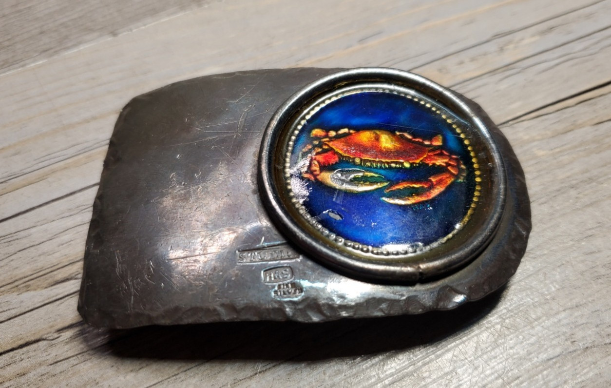 VTG 1960s H Alvin Sharpe HAS Studio 999 Fine Silver Champleve Enamel Crab Buckle
