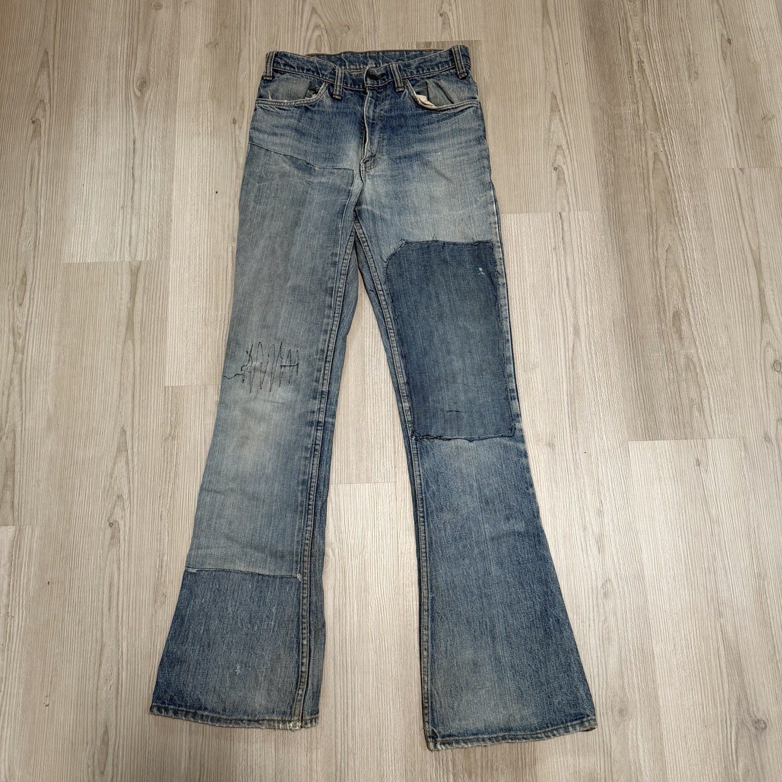 Vintage 70/80s Levis Jeans Orange Tab Flare Bell Bottom 28/34 Talon Patchwork