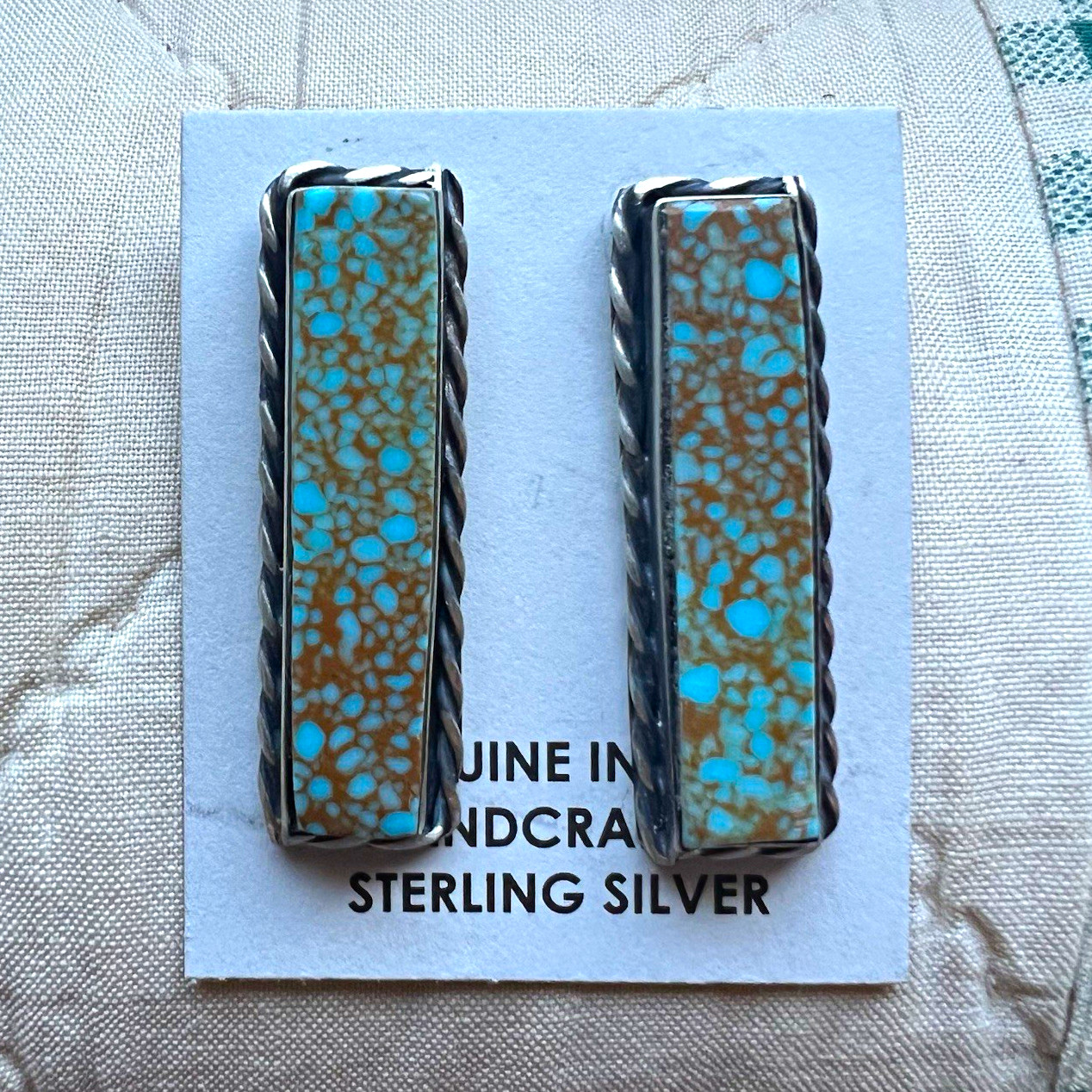 Steve Francisco Navajo Sterling Silver Turquoise Long Bar Stud Earrings