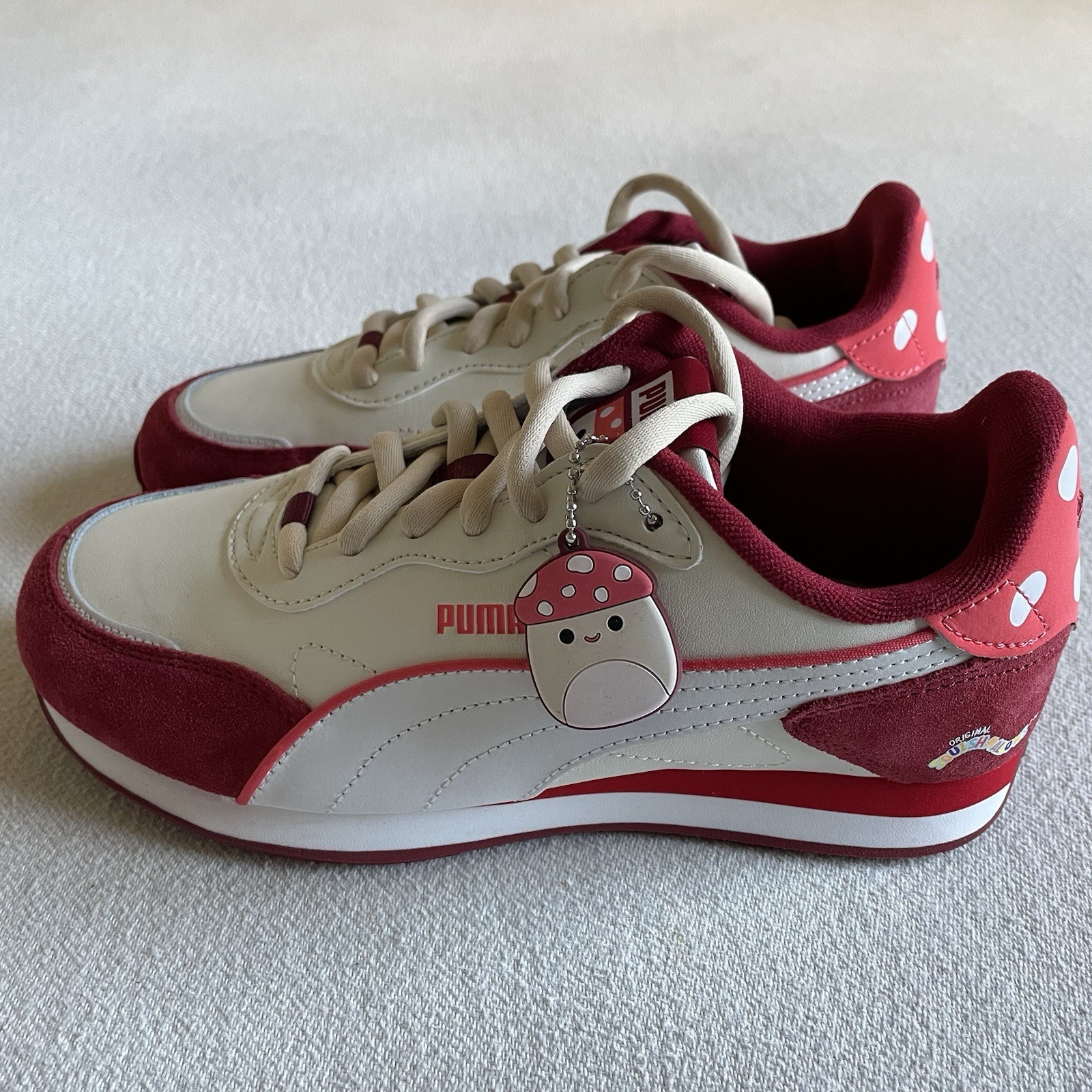 Puma x Squishmallows St Miler Rose Malcolm Women Size 7.5 Dark Crimson White