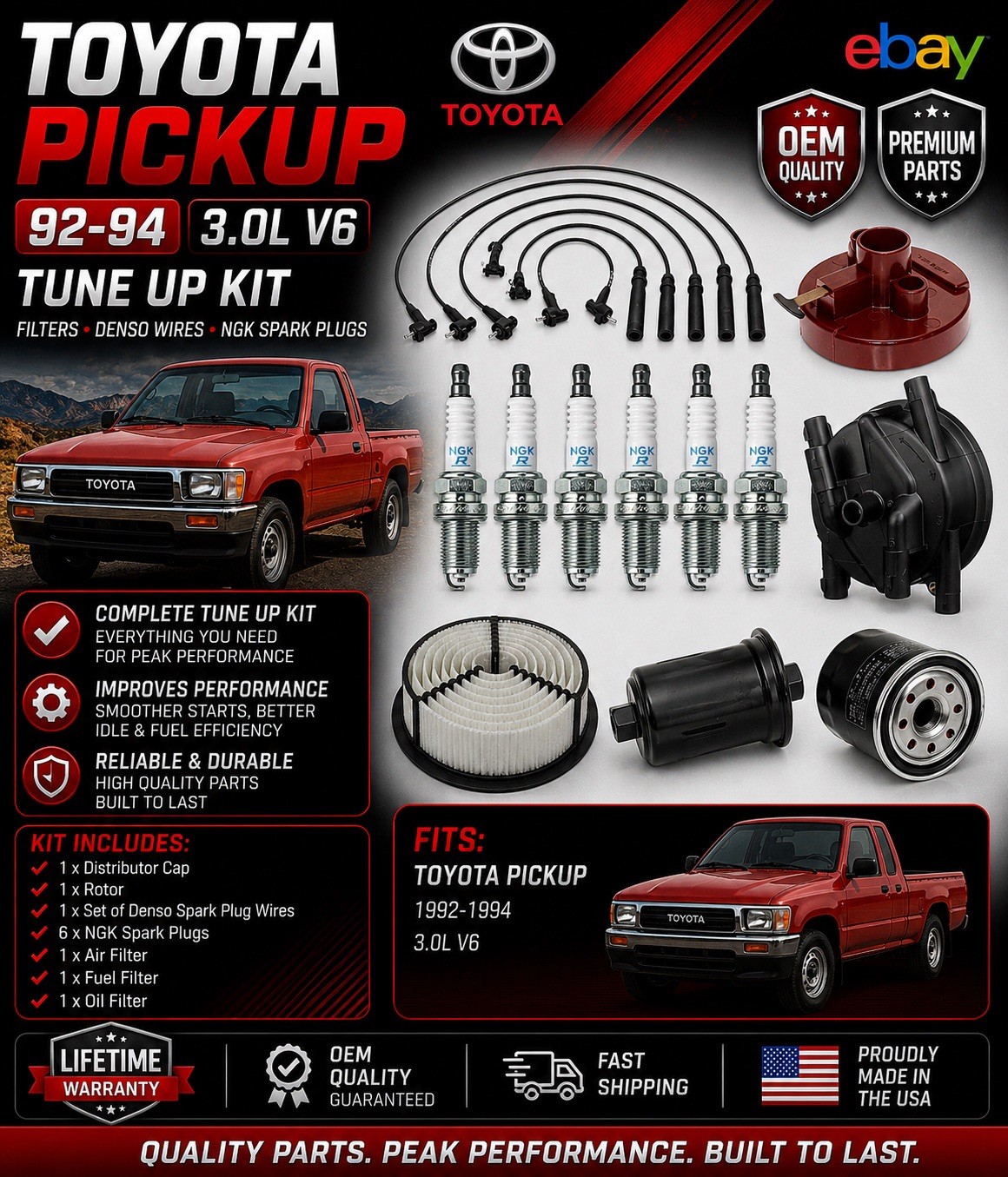 Tune Up Kit Filters Denso Wires NGK Spark Plugs Set for Toyota Pickup 92-94 3.0L
