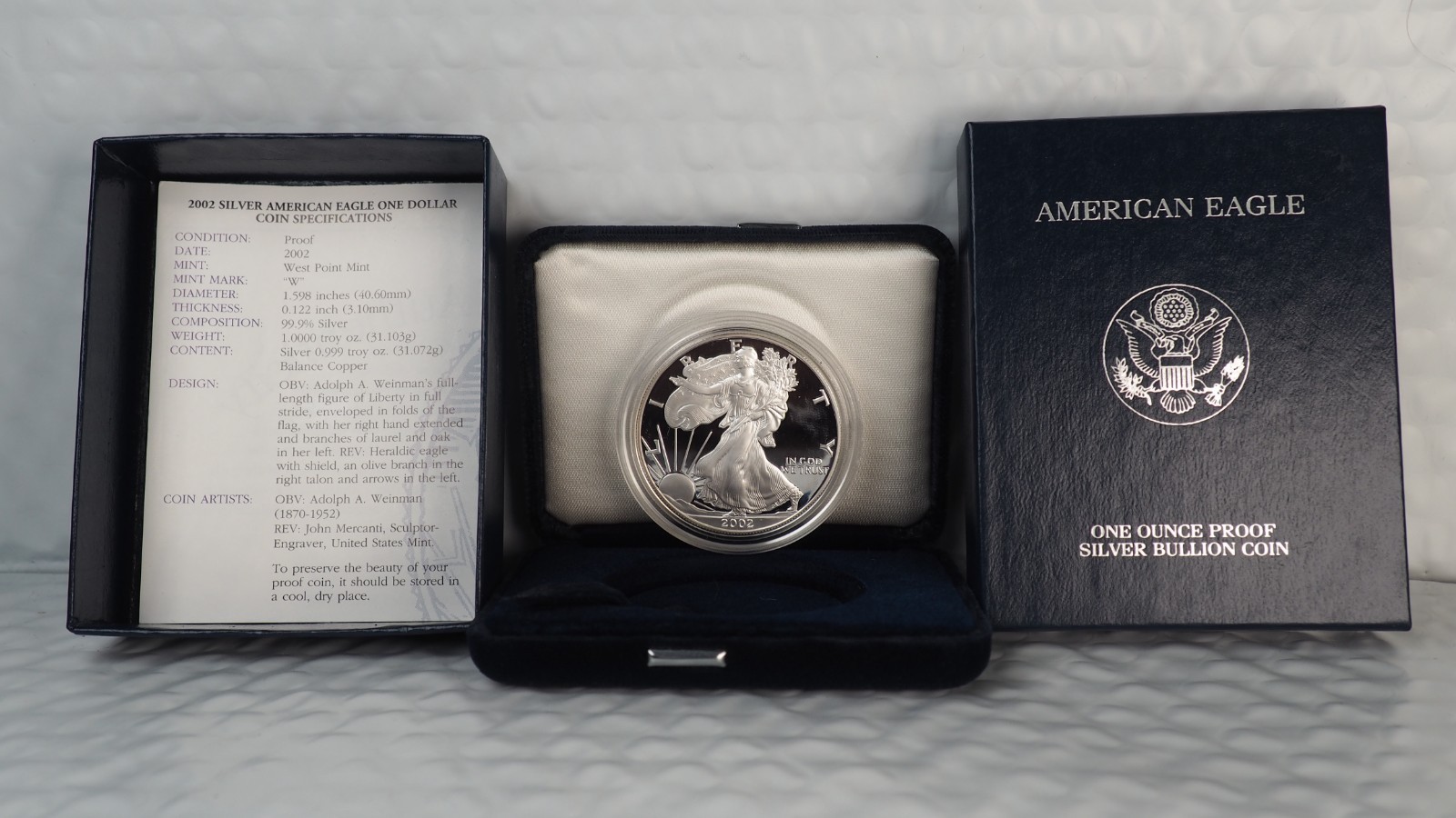 2002- *W* $1 AMERICAN SILVER PROOF EAGLE w/OGP & COA - 