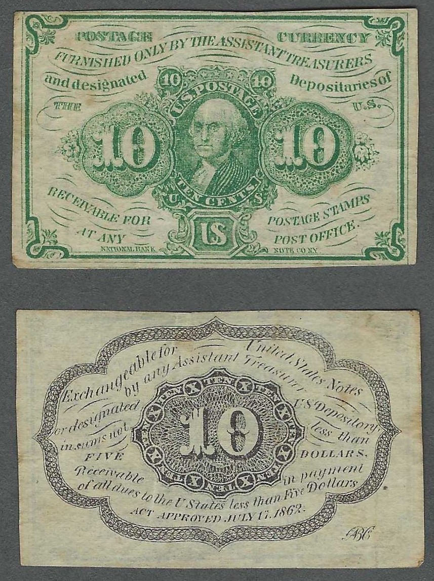 Contemporary Counterfeit 1st Issue 1862-63 10c VF+ Fractional Postage Currency