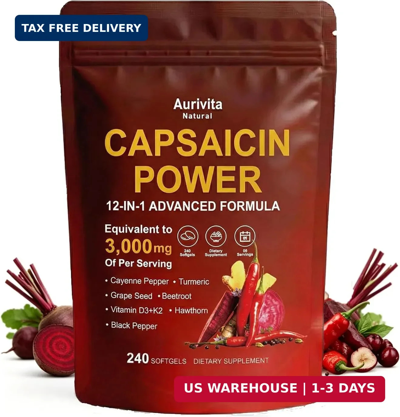 Aurivita Capsaicin Softgels,aurivita Capsaicin Power，with Vitamin E, D3+K2, Grap