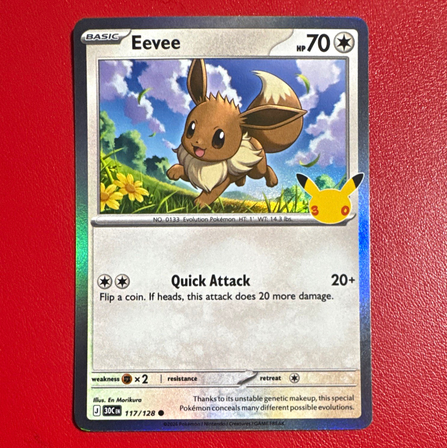 Pokemon TCG Eevee 117/128 30th Anniversary Celebrations Holo ENG 70 HP Pokemon TCG Eevee 117/128 30th Anniversary Celebrations Holo ENG 70 HP