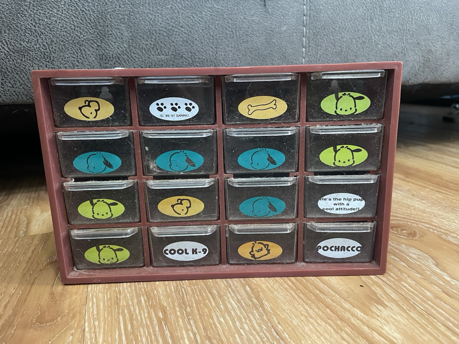Vintage 1997 Sanrio Pochacco Cool K-9 16 Drawer Organizer Storage Box Rare 90s