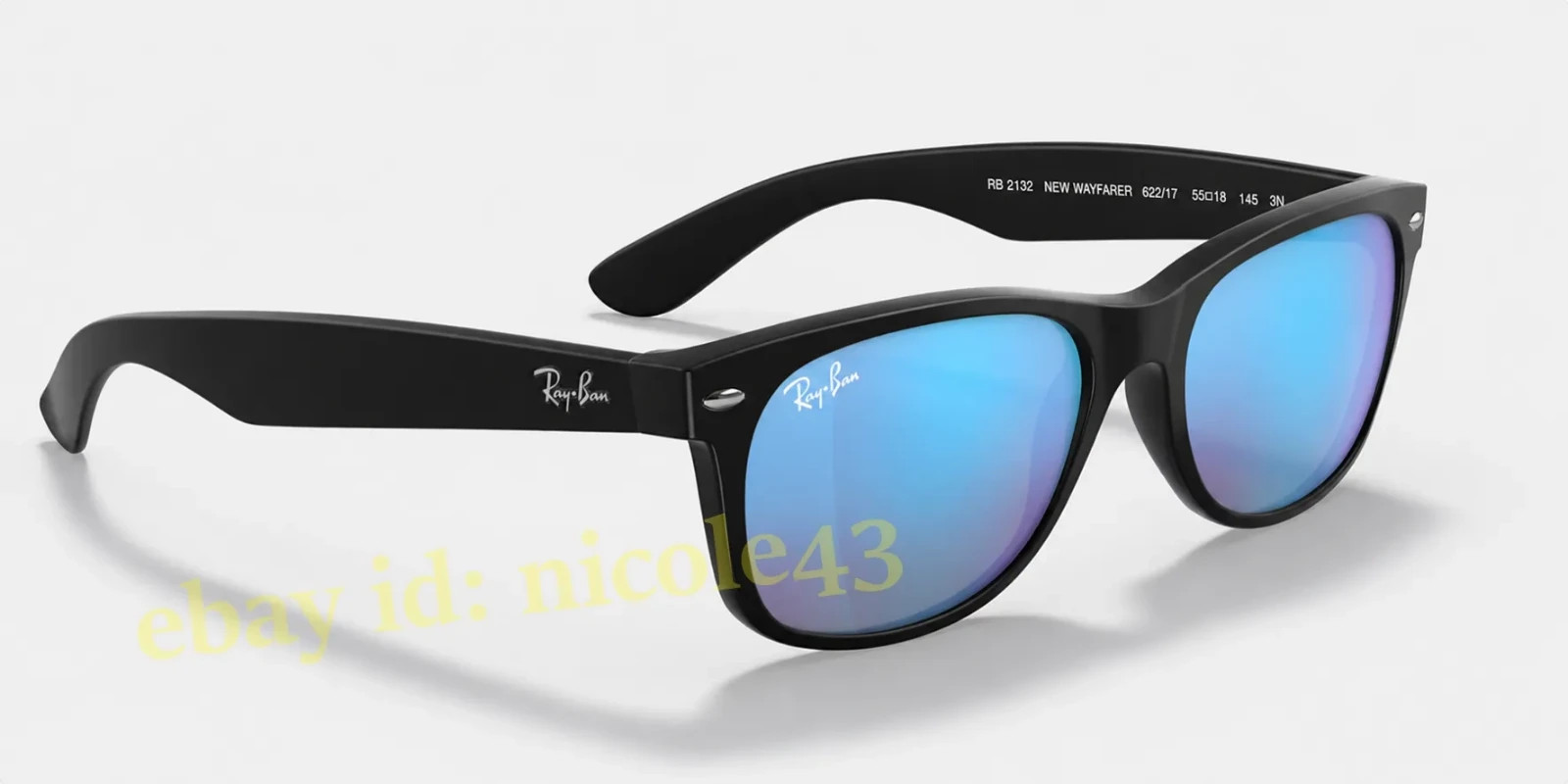 Ray-Ban RB2132 New Wayfarer Sunglasses Blue Flash Mirror Matte Black 55mm UV400
