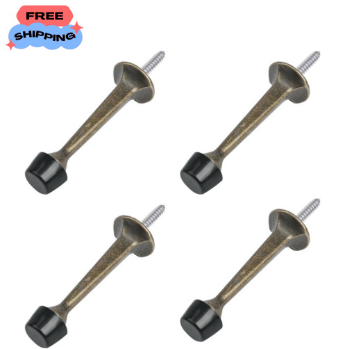 Solid Metal Door Stop 4 Pack, Rubber Cushion Tip, Prevent Wall Damage, ,Antique