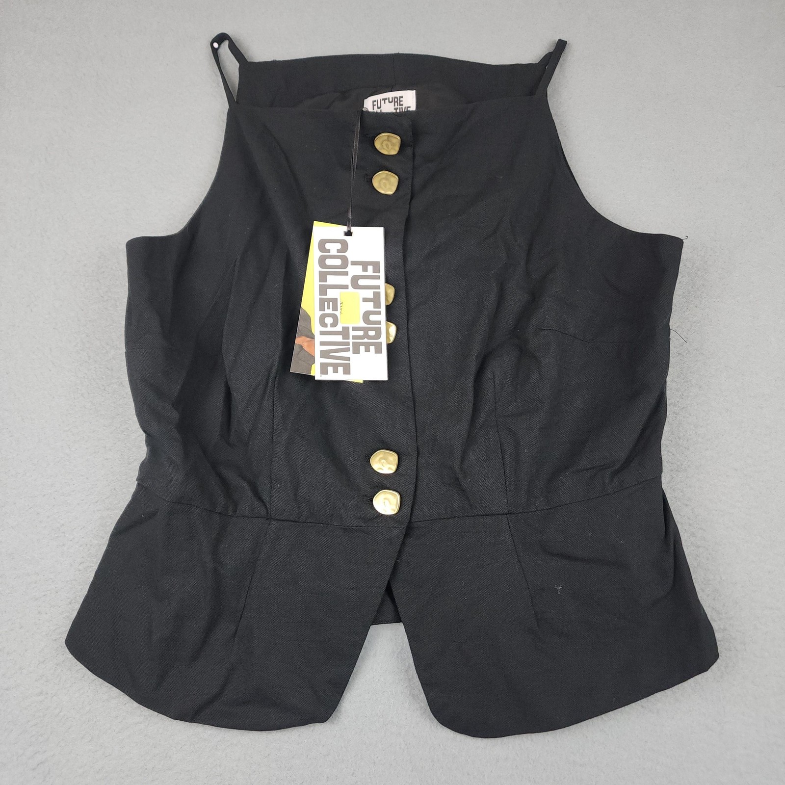 Future Collective Tank Top Womens 8 Black Button Front Cami Jenee Naylor NWT