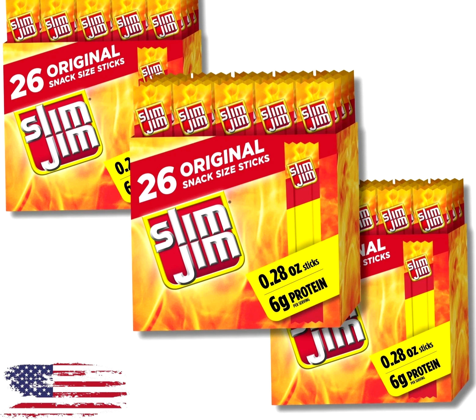 Slim Jim Snack-Sized Smoked Meat Stick Original Flavor 0.28 Oz 46 CT, (3 pack)