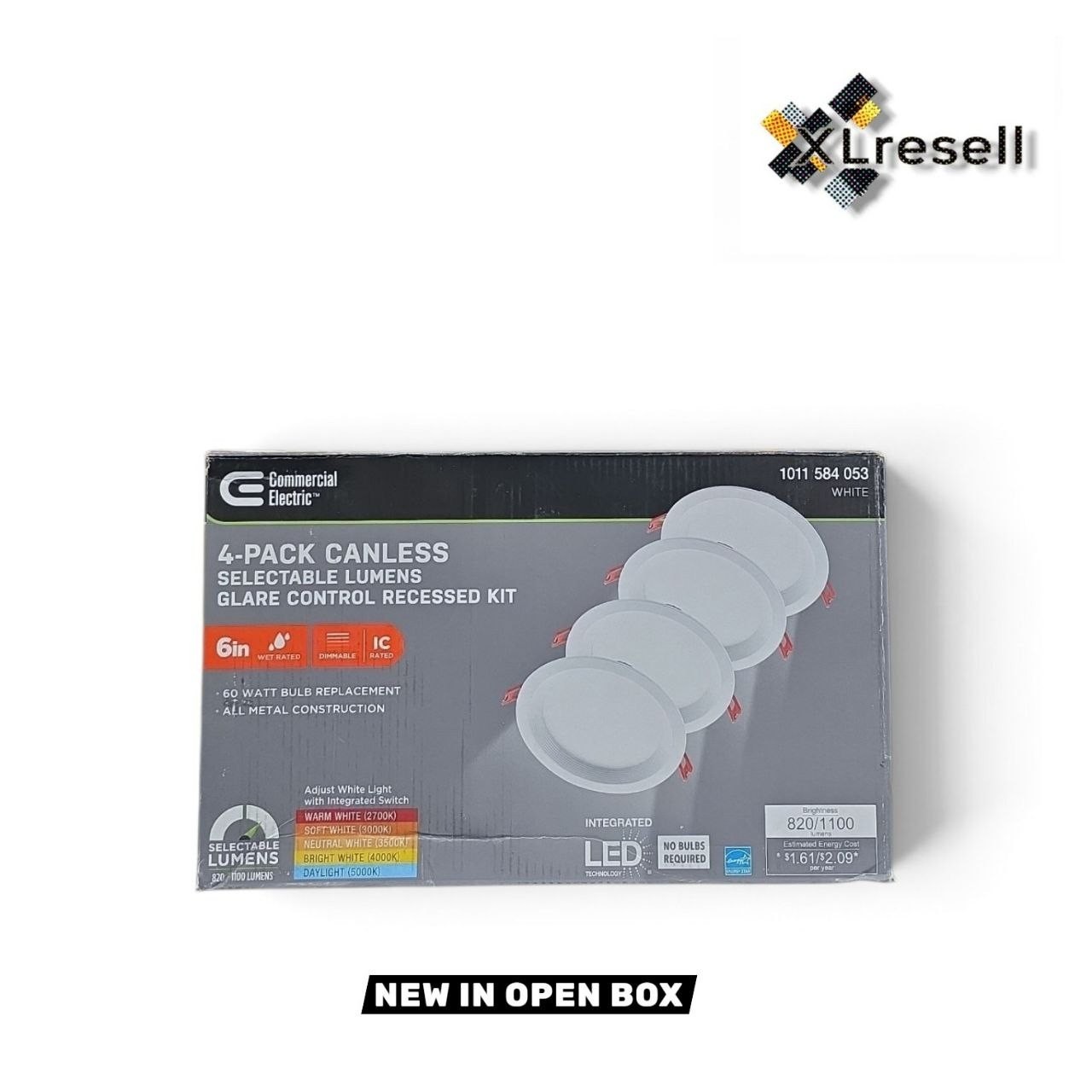 Commercial Electric 6in.LED,2-Level Lumen,Baffle Canless Recessed Adjust CCT 4PK