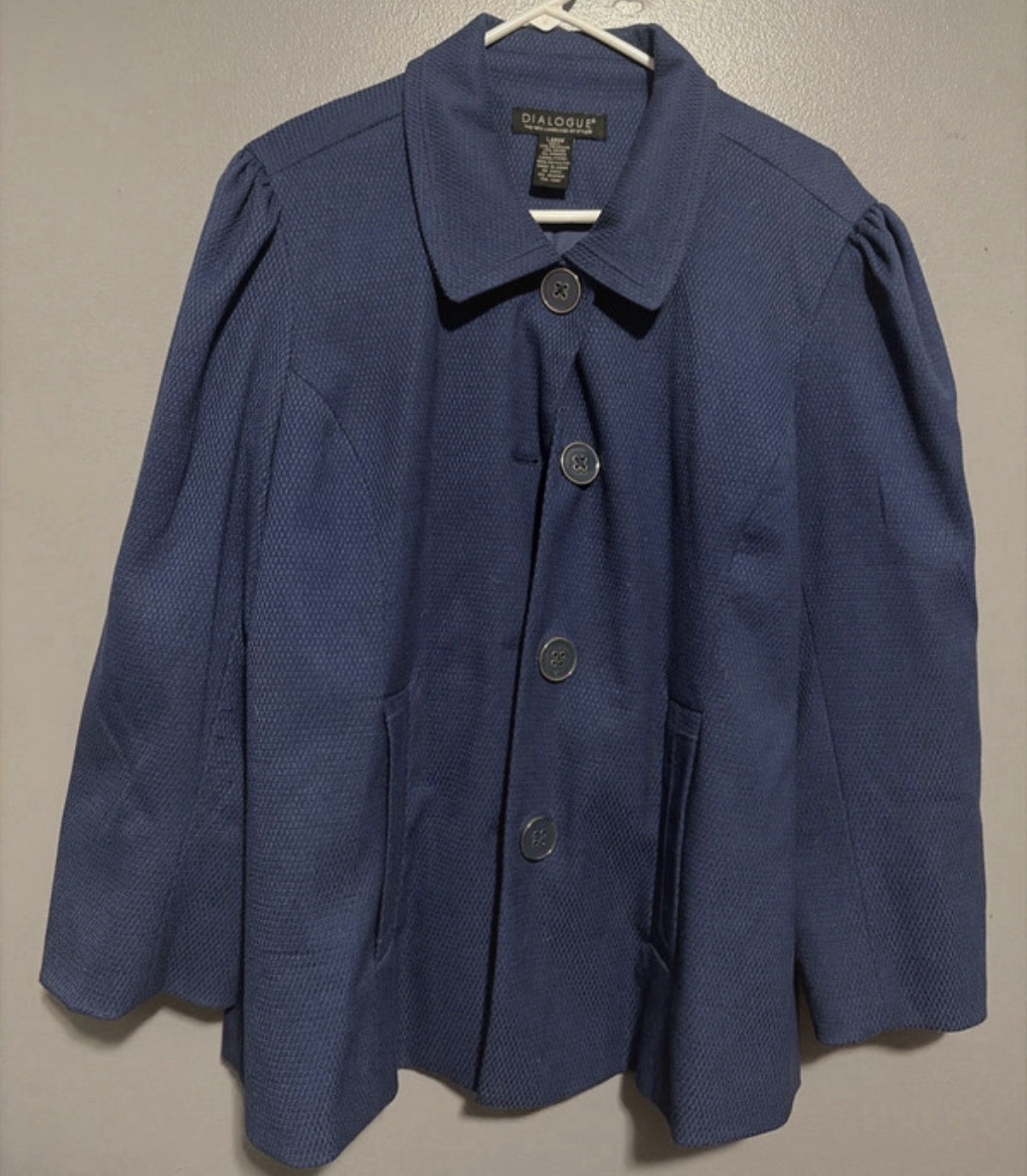 Dialogue Women\'s Blue Button Front Collared Lined Jacket Long Sleeve Size L