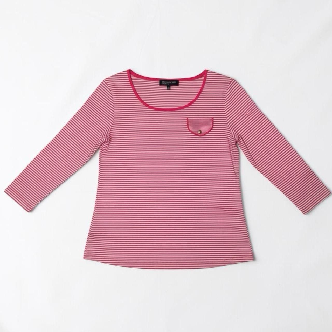 Jones New York Signature Women\'s Pink And White Striped Long Sleeve Shirt Size L