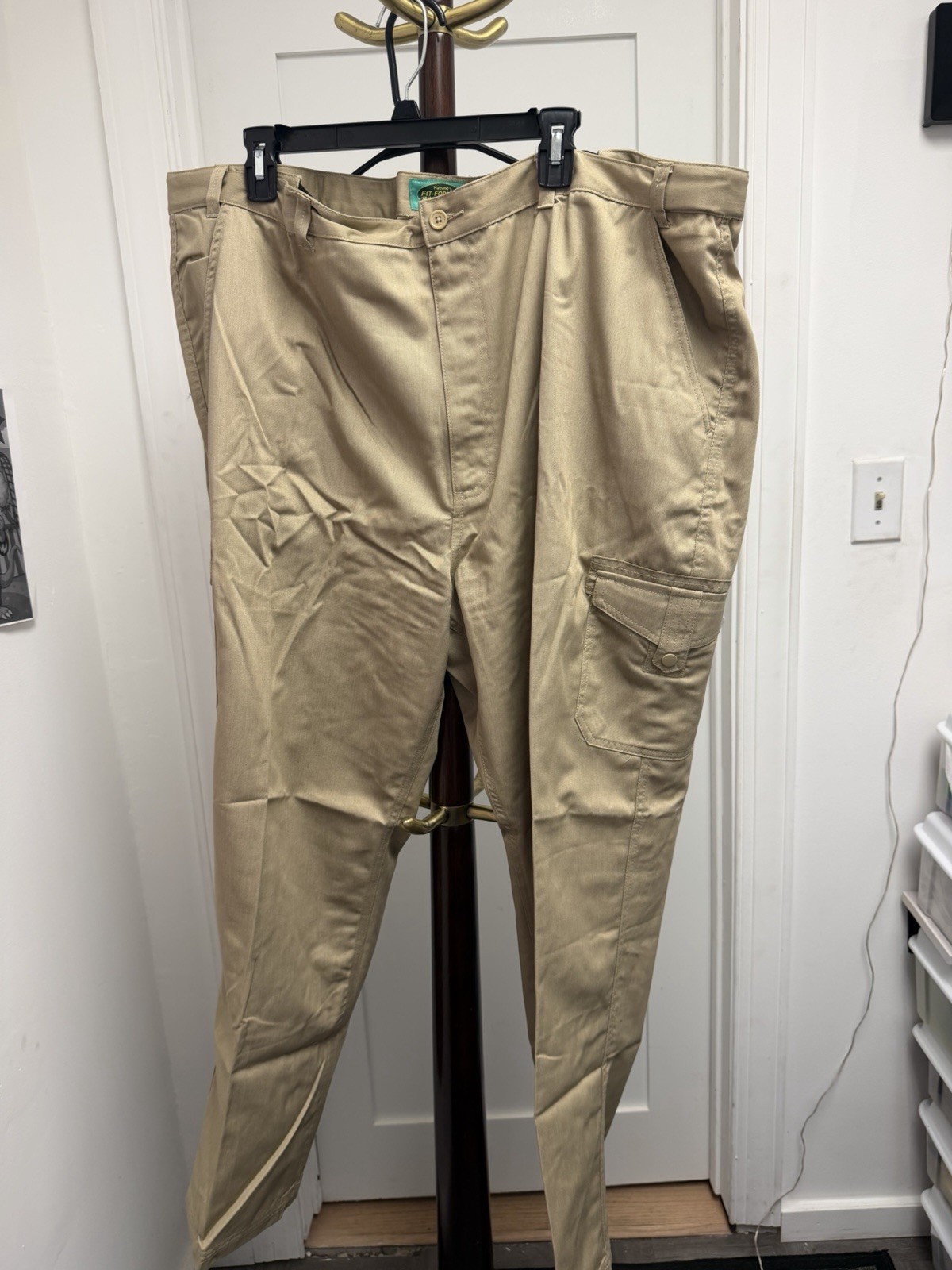 Haband Fit-Forever Cargo Pants Mens 50M Khaki Tan Expandable Waist Big Tall