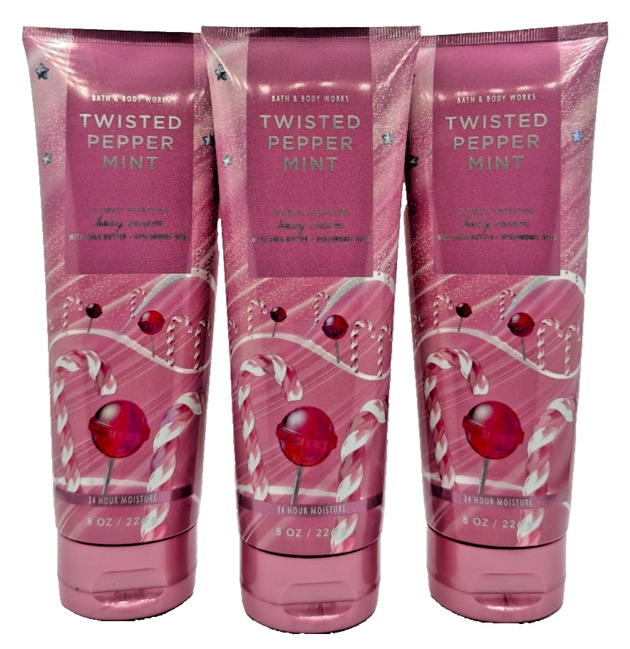 NEW Bath & Body Works Lot of 3 Tubes Twisted Peppermint Body Cream Lotion 8 oz NEW Bath & Body Works Lot of 3 Tubes Twisted Peppermint Body Cream Lotion 8 oz