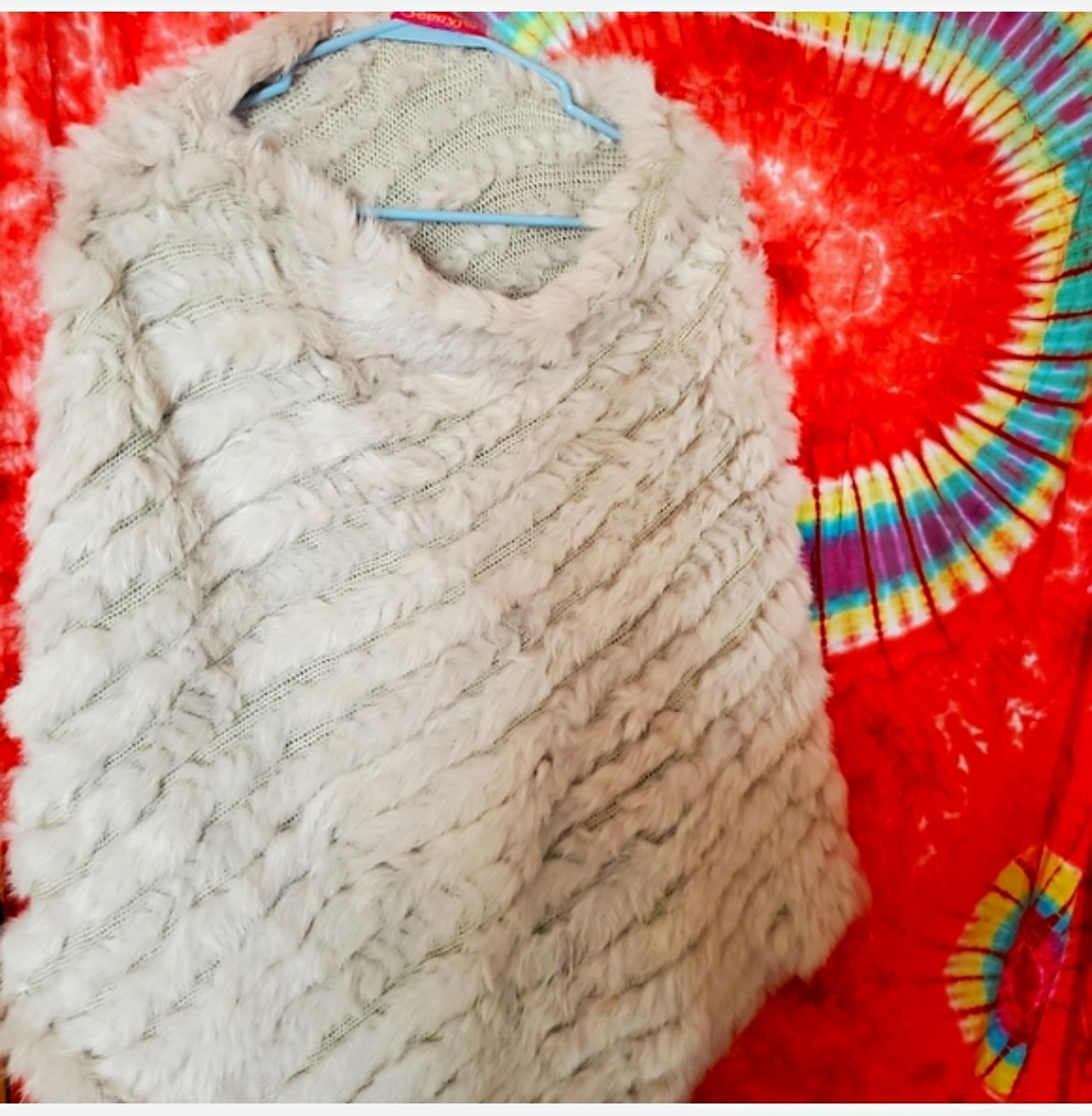Vintage Jennifer J Cream  Genuine Rabbit Fur Poncho Cape - One Size