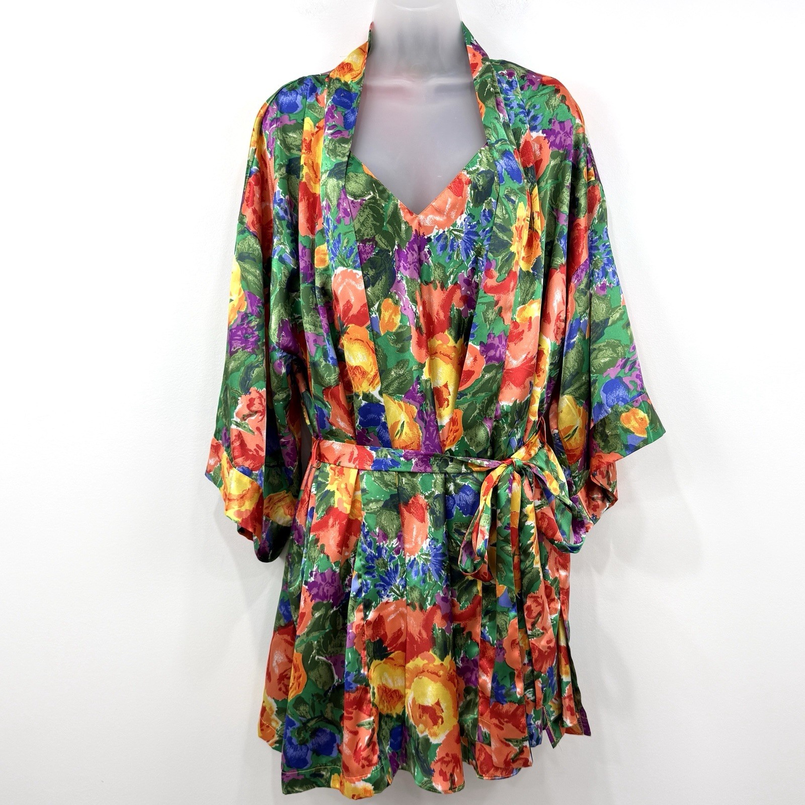 VTG Victorias Secret Robe Slip Dress Set Women\'s M Floral Gold Label Romantic