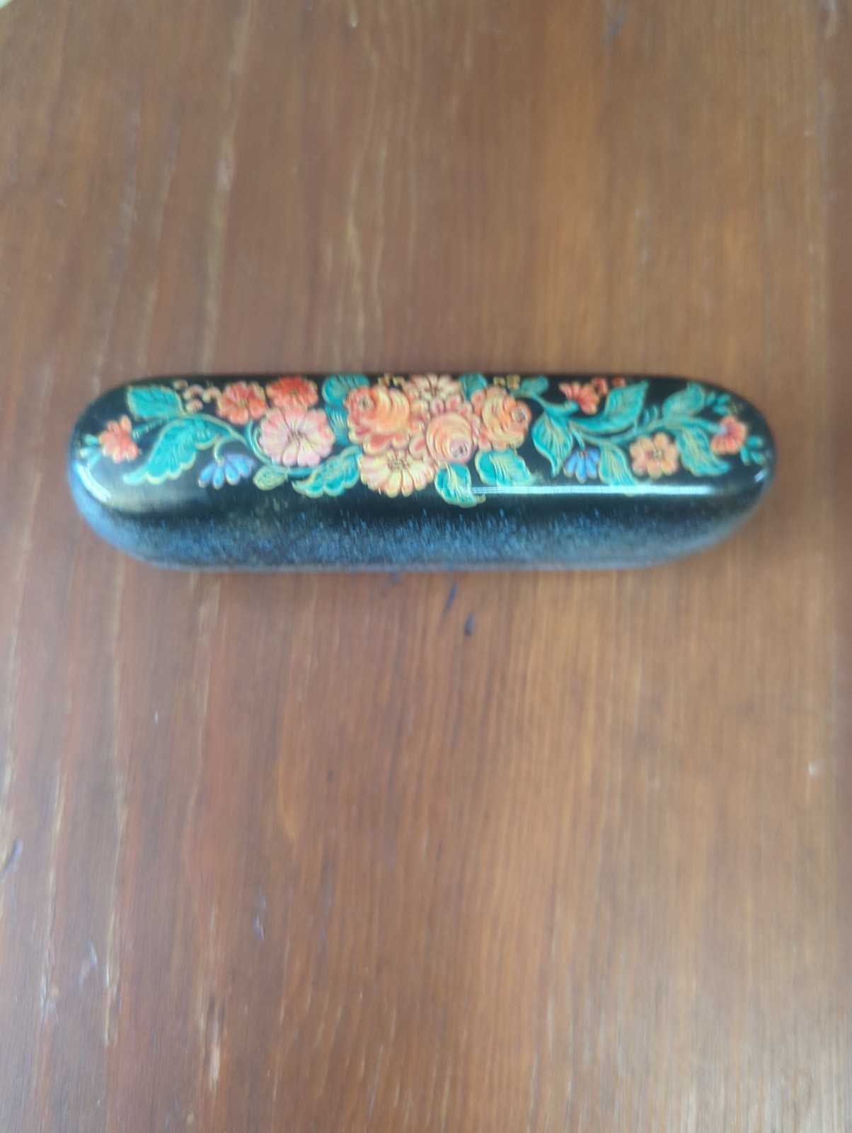 vintage russian lacquer Metara Needle Case Hand painted Floral Bouquet Box 