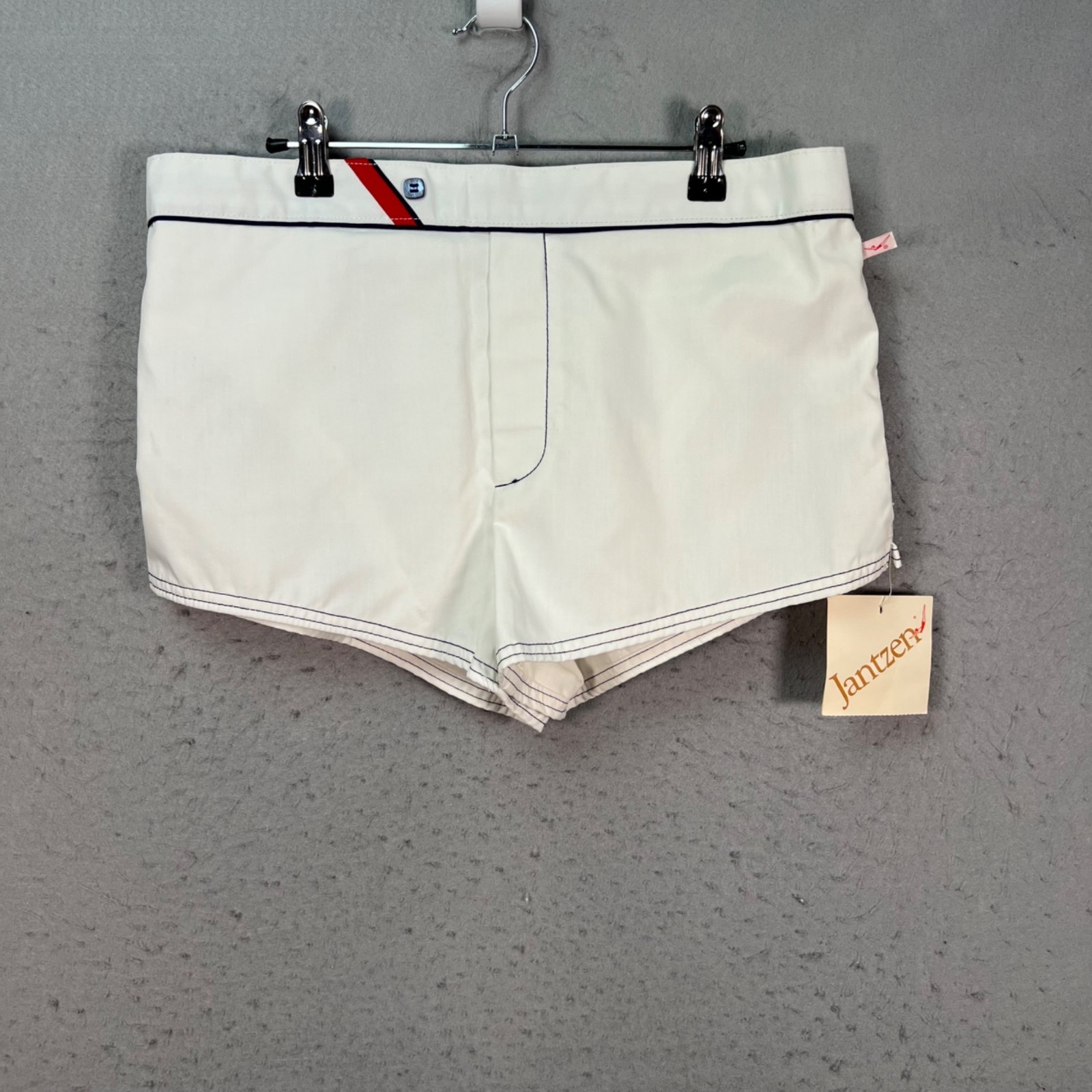 Vintage Jantzen White Swim Trunks w/ Contrast Trim Mens Size 38 Made In USA NEW