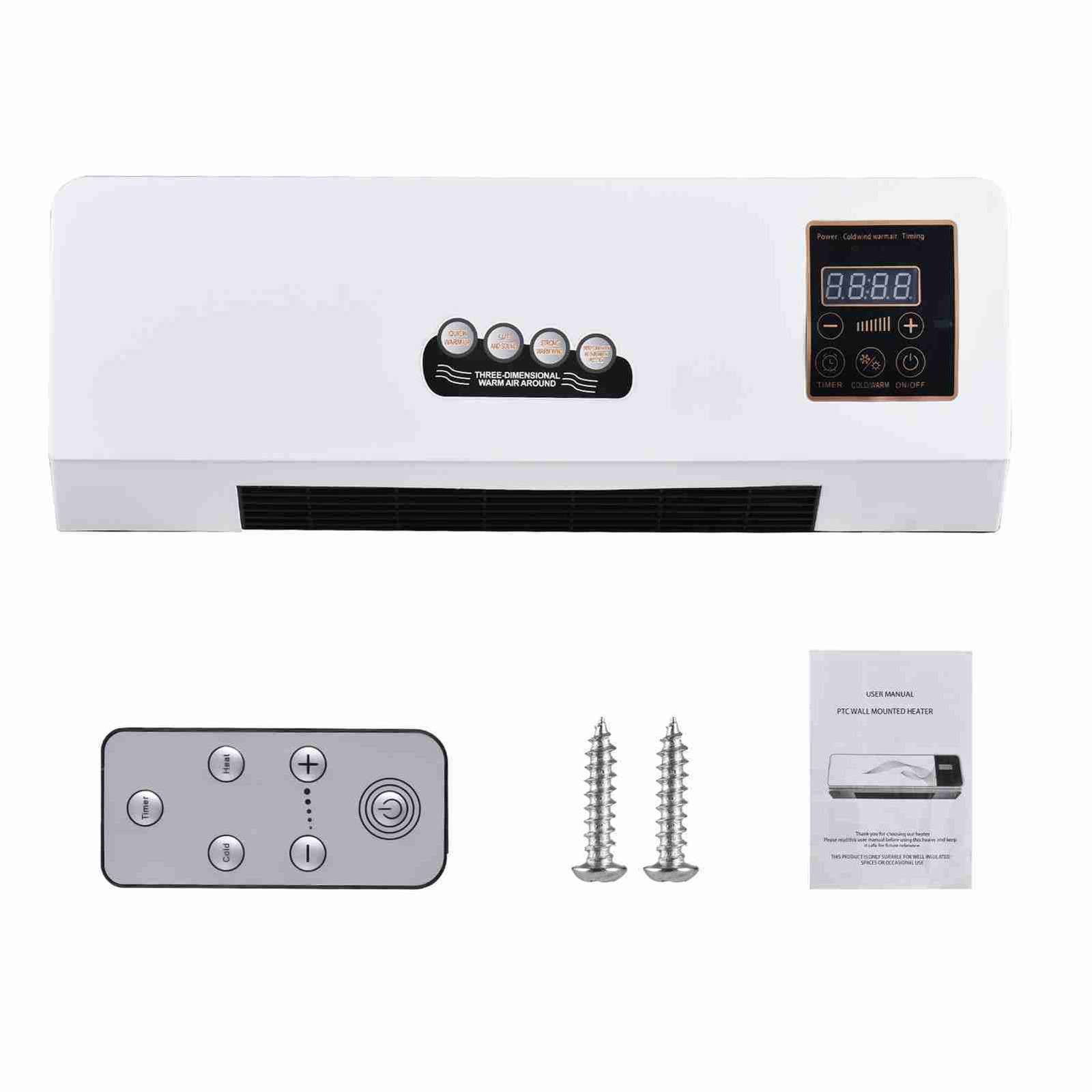 2-in-1 Heater And Fan Combo Adjustable Temperature Wall Space Heater 0-6 Hours
