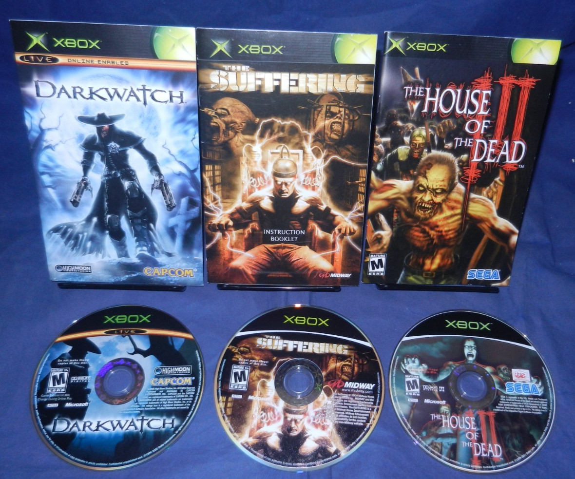 Xbox; Darkwatch, The Suffering, The House of The Dead III, w/Mans, Discs VG-LN Xbox; Darkwatch, The Suffering, The House of The Dead III, w/Mans, Discs VG-LN